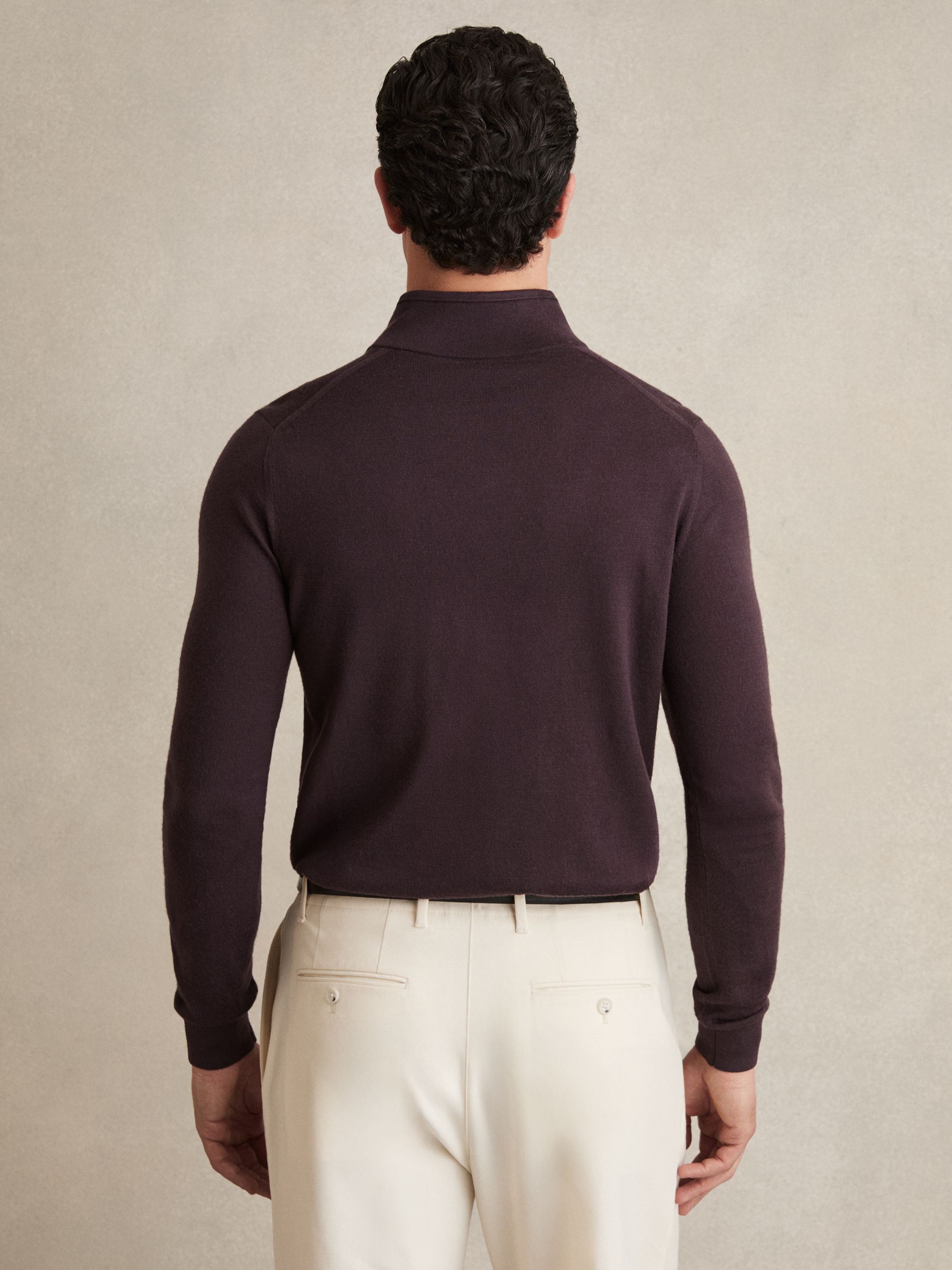 Merino Wool Half-Zip Funnel Neck Jumper in Dark Bordeaux - Image 4 of 5