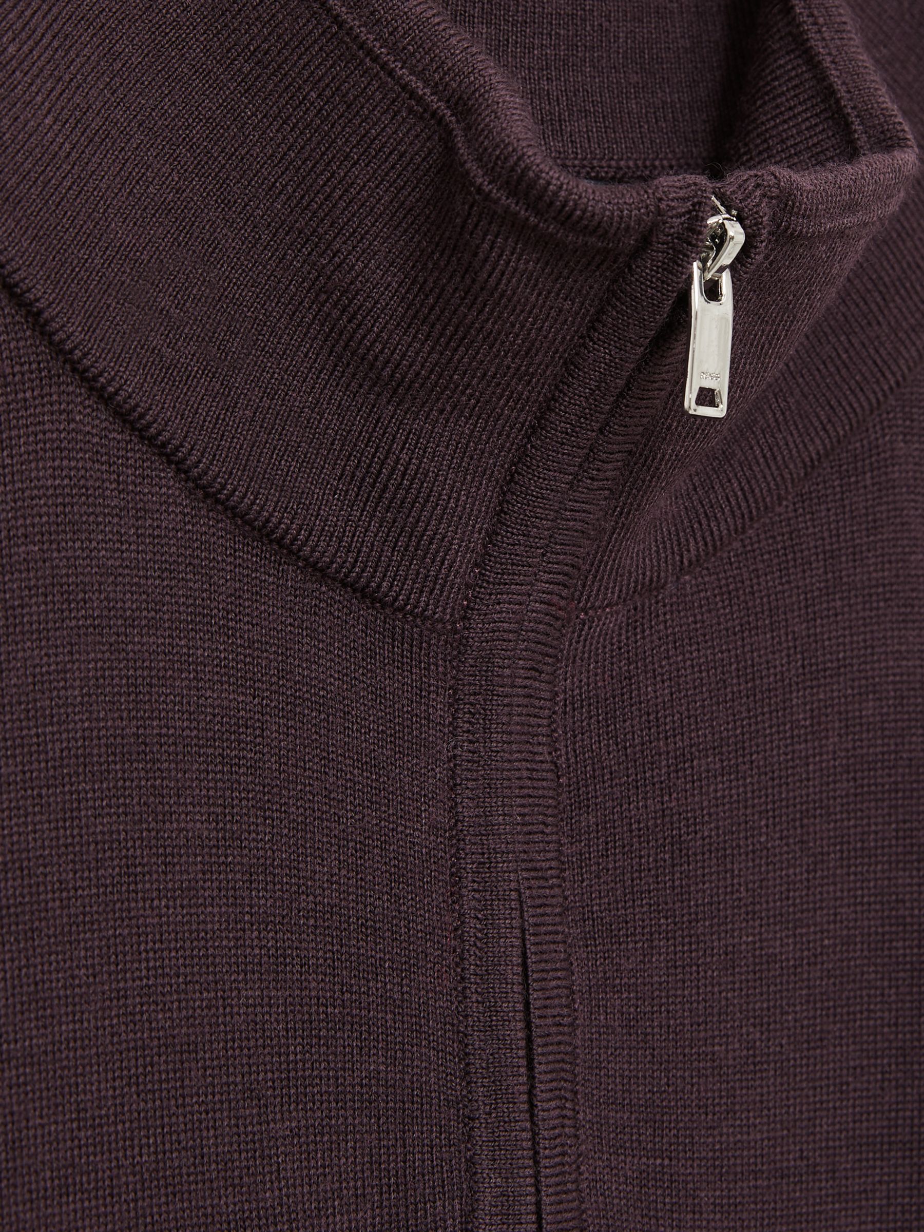 Merino Wool Half-Zip Funnel Neck Jumper in Dark Bordeaux - Image 5 of 5