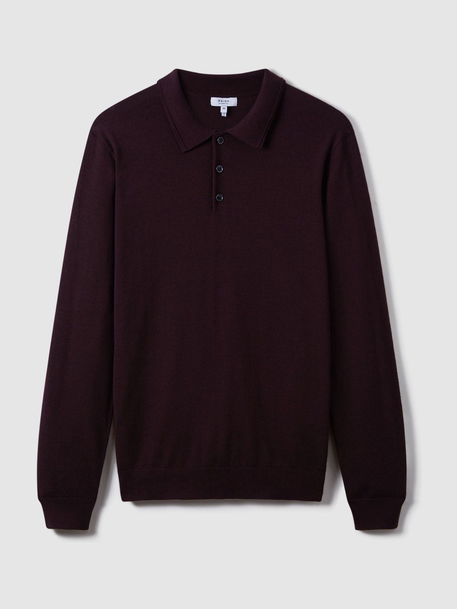 Merino Wool Polo Shirt in Dark Bordeaux - Image 2 of 7