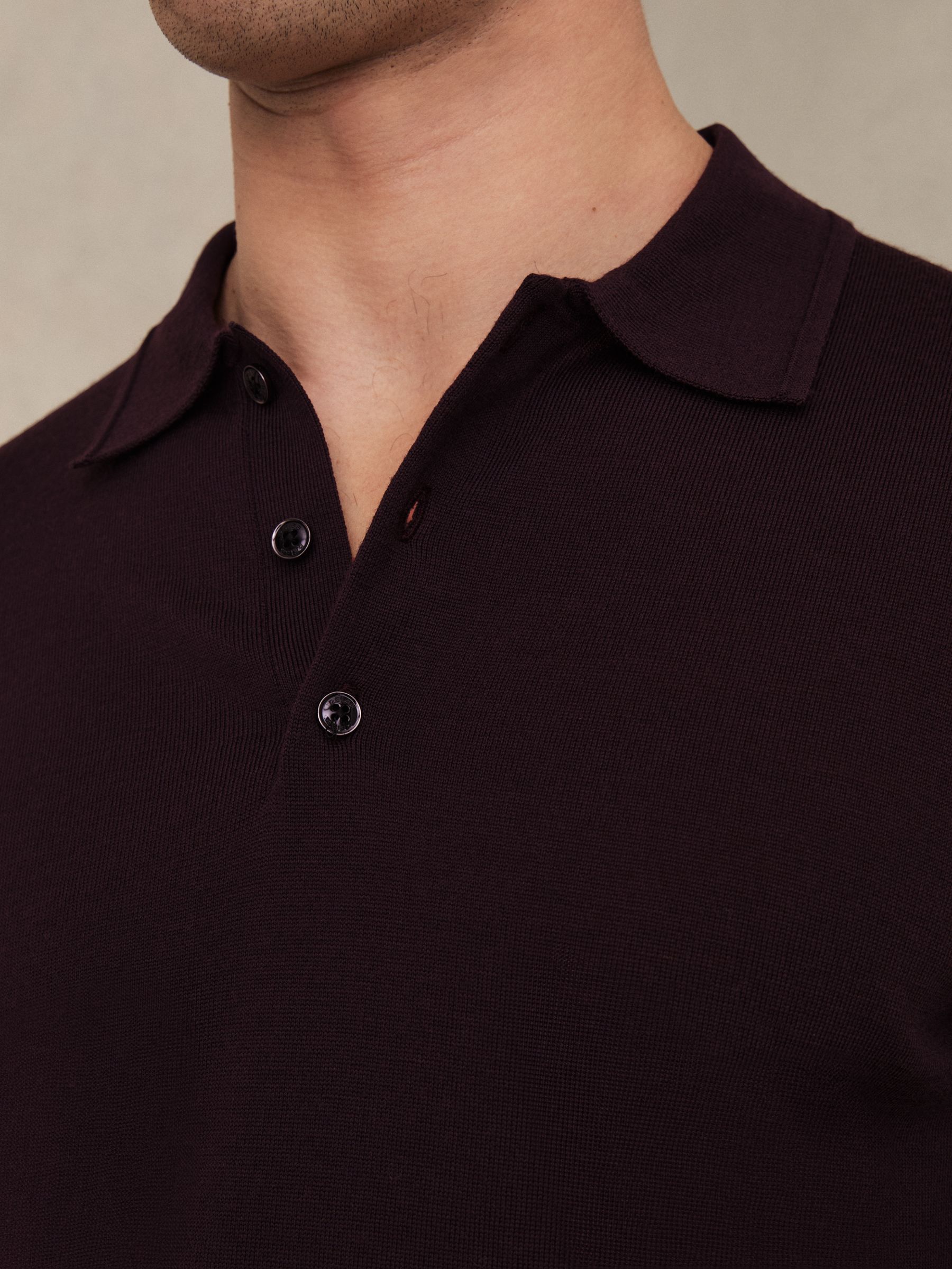 Wool Long-Sleeve Polo Shirt in Dark Bordeaux - image 5