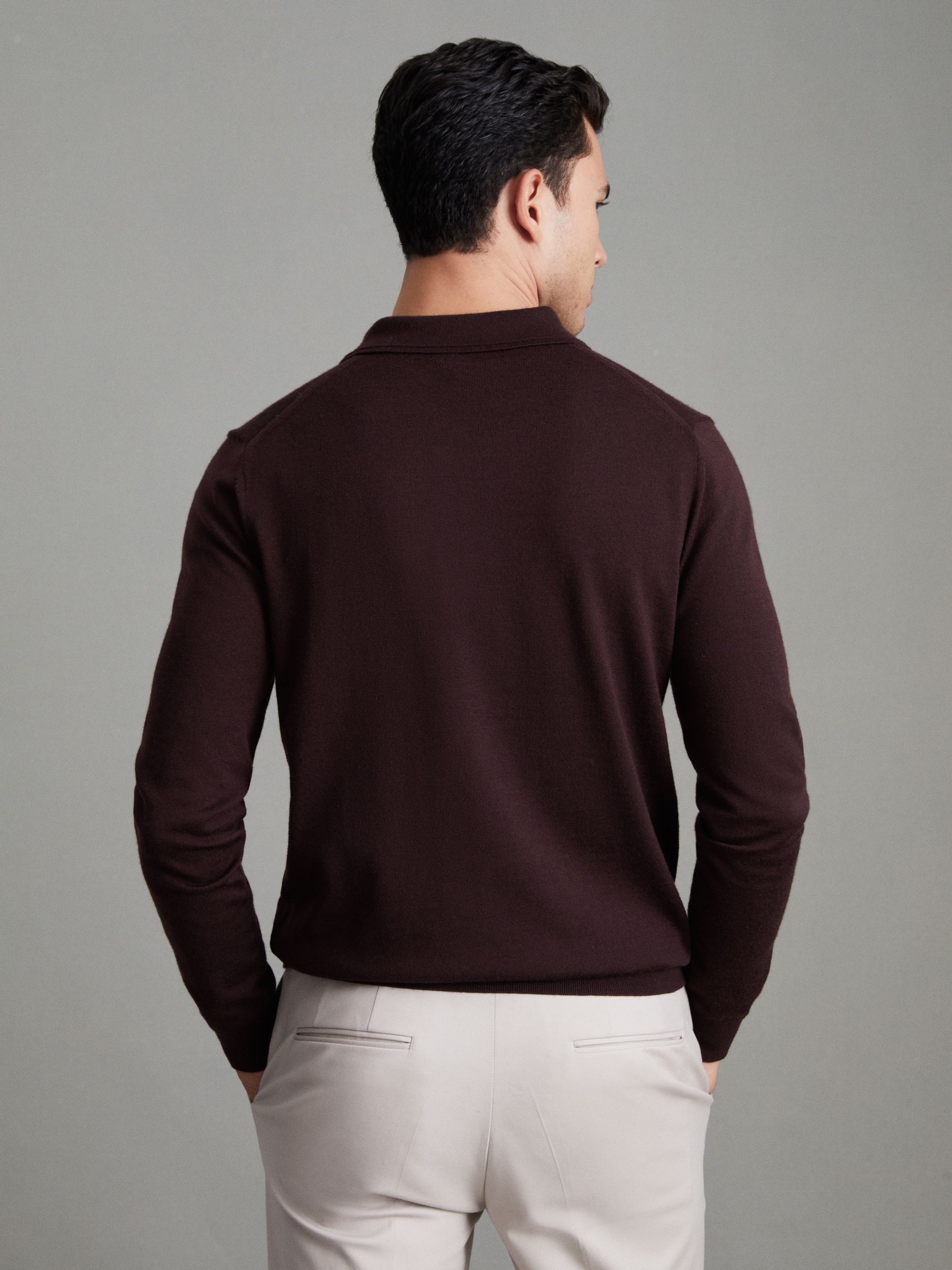 Merino Wool Polo Shirt in Dark Bordeaux - Image 4 of 7
