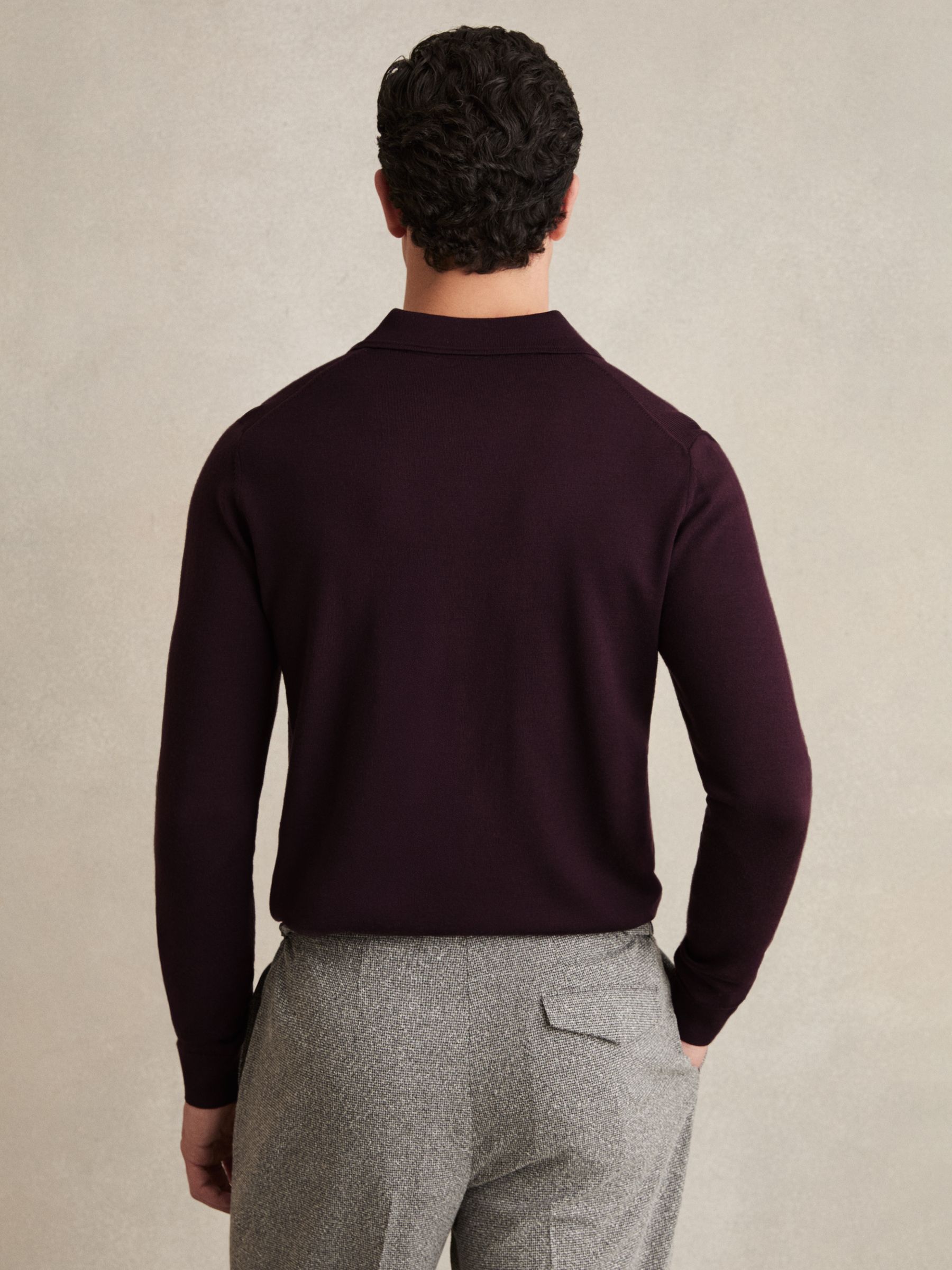 Wool Long-Sleeve Polo Shirt in Dark Bordeaux - image 4