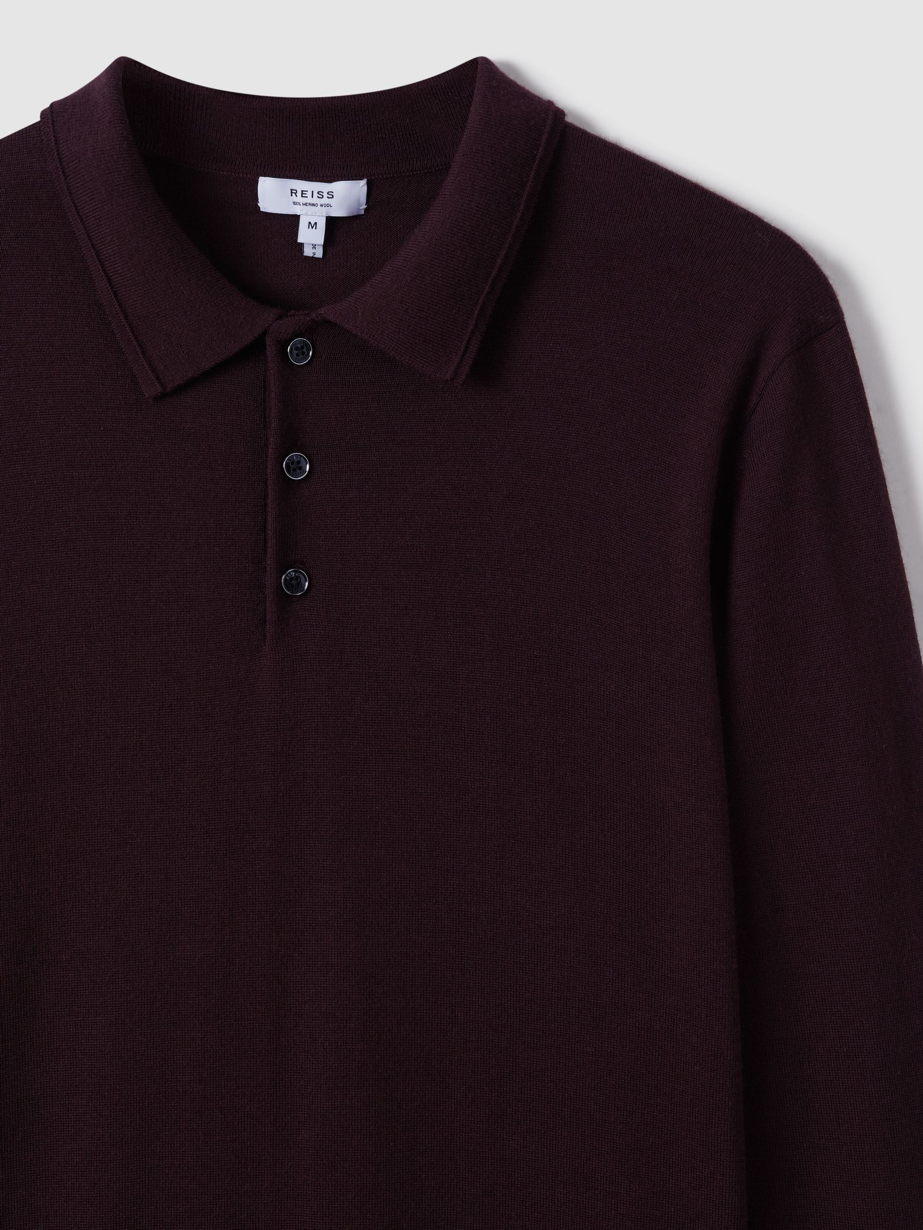 Merino Wool Polo Shirt in Dark Bordeaux - Image 5 of 7