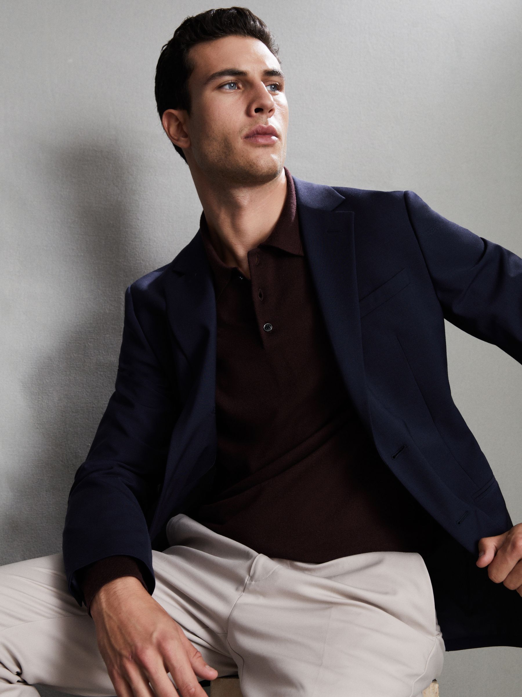 Merino Wool Polo Shirt in Dark Bordeaux - Image 7 of 7