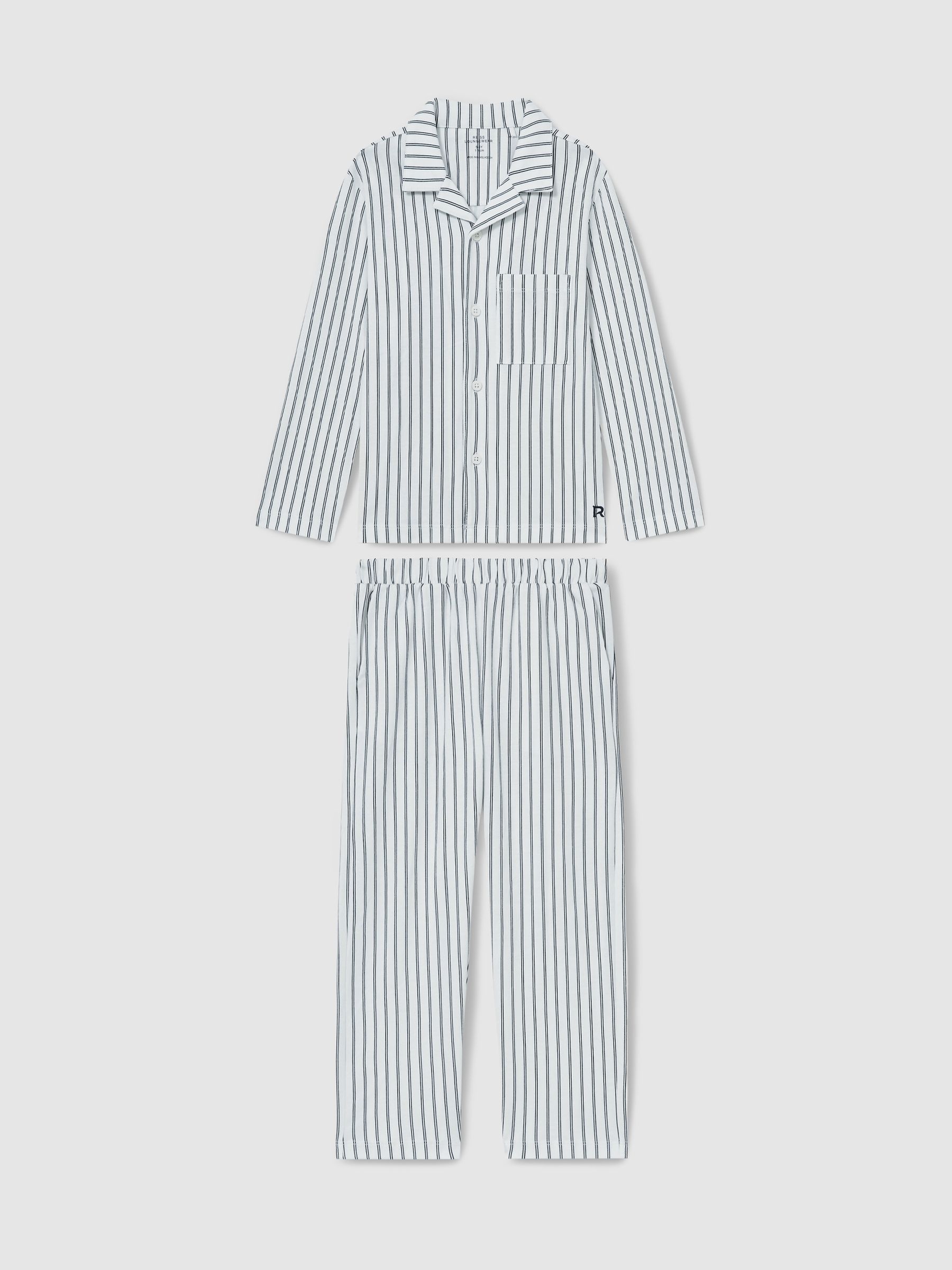 3-9 yrs Brushed-Cotton Striped Pyjama Set in Navy/White Stripe - Image 2 of 5