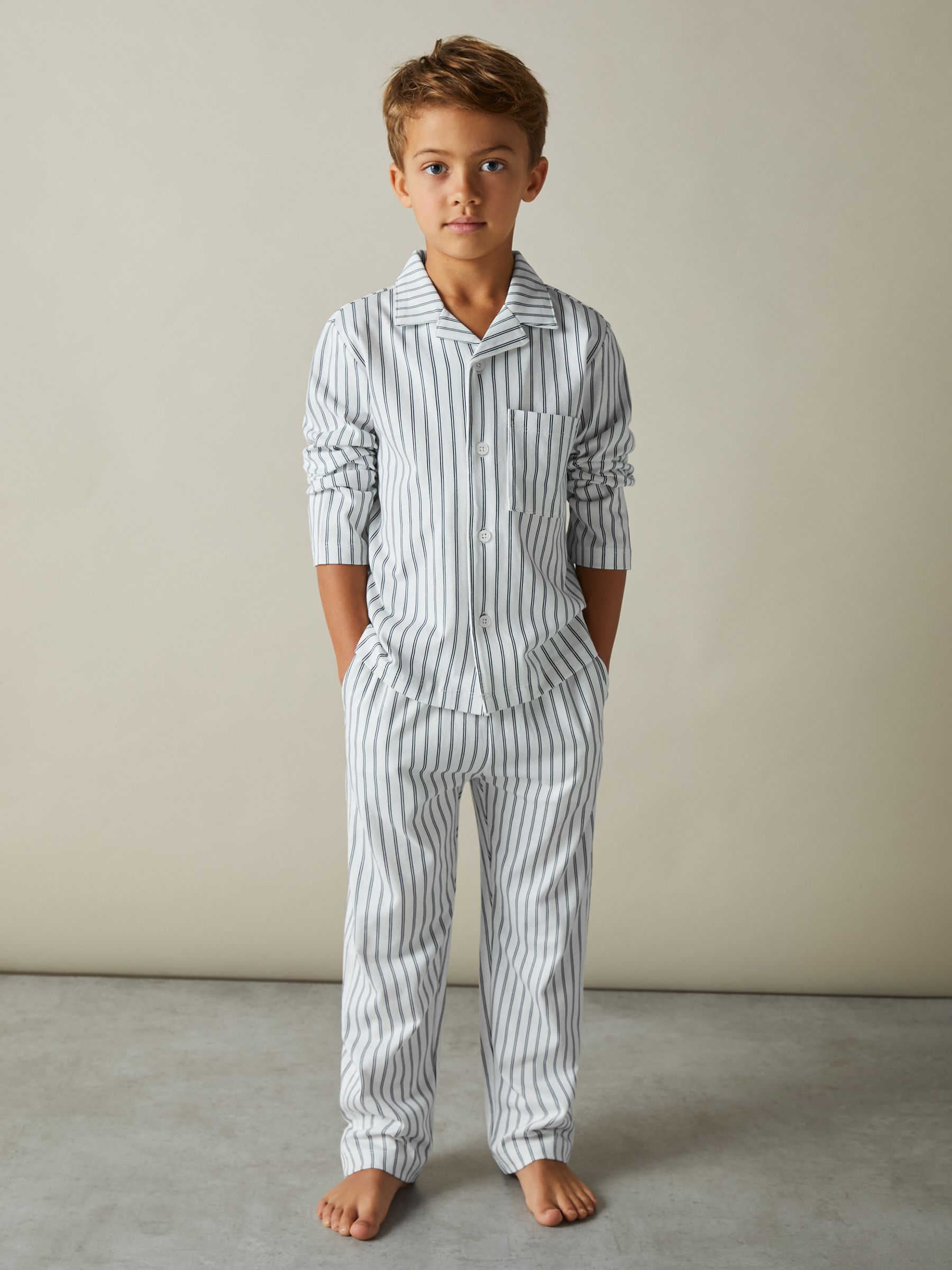 3-9 yrs Brushed-Cotton Striped Pyjama Set in Navy/White Stripe - Image 3 of 5
