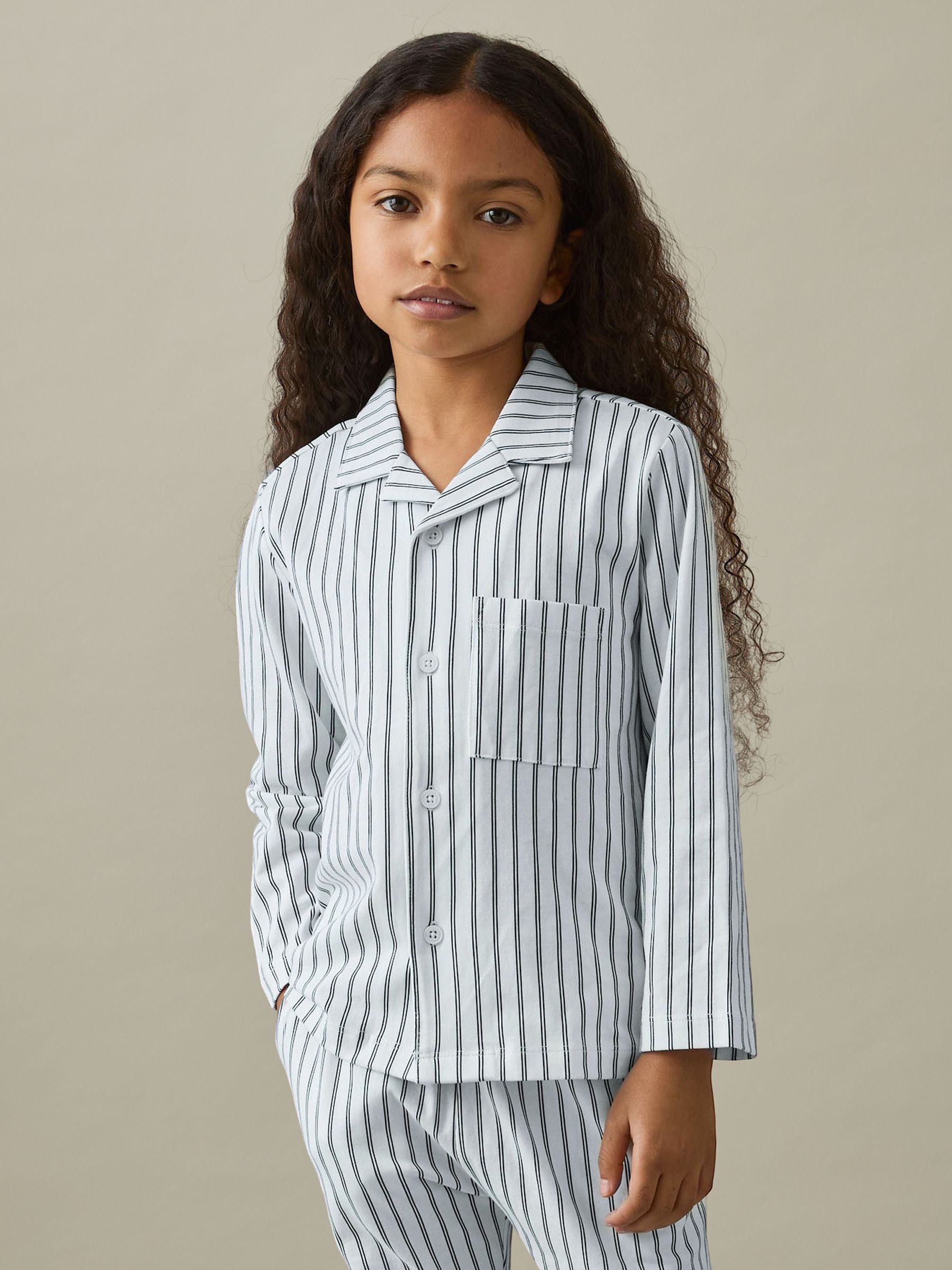 3-9 yrs Brushed-Cotton Striped Pyjama Set in Navy/White Stripe - Image 4 of 5