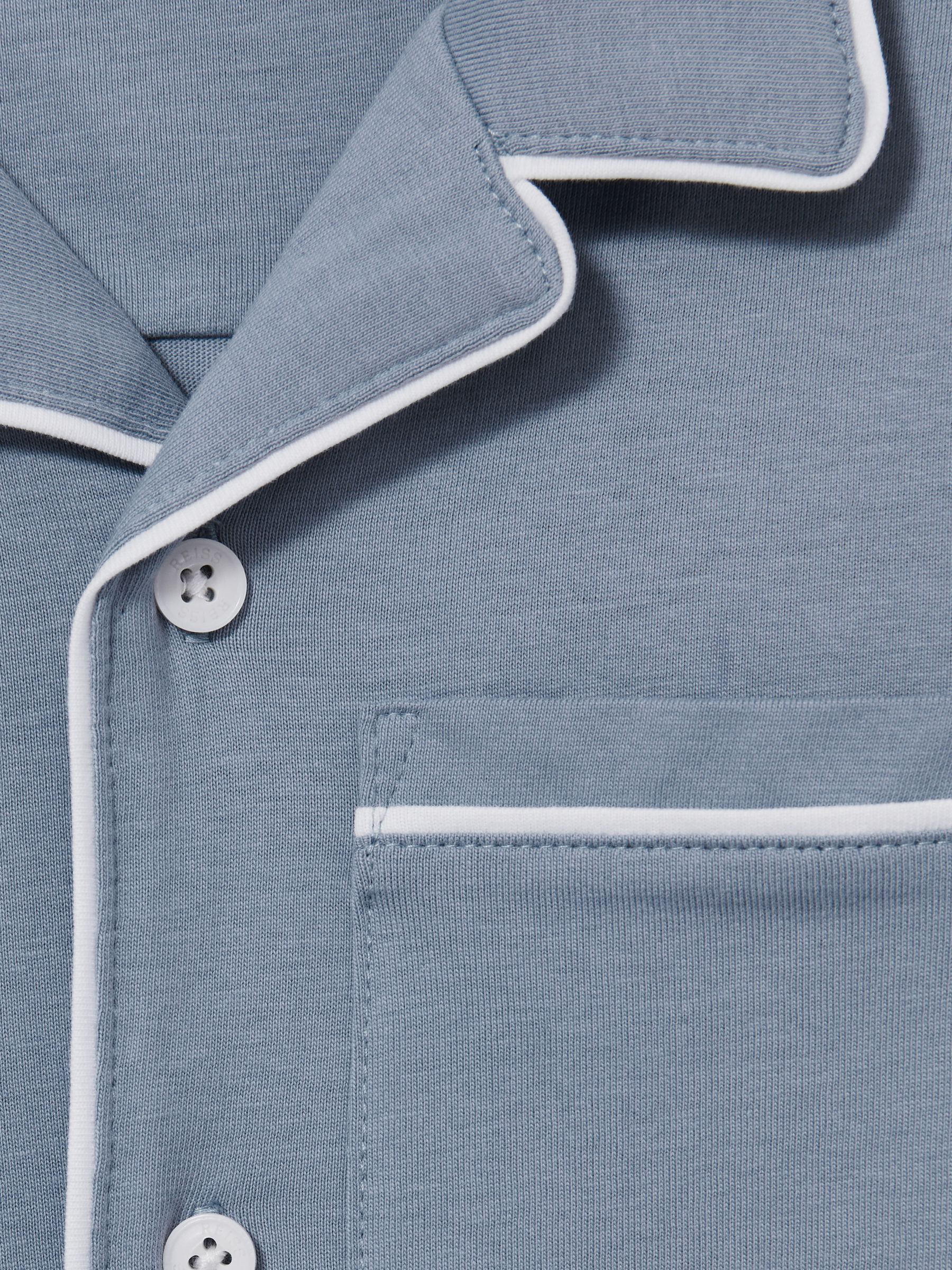 3-9 yrs Brushed-Cotton Piped-Trim Pyjama Set in Airforce Blue - Image 4 of 4
