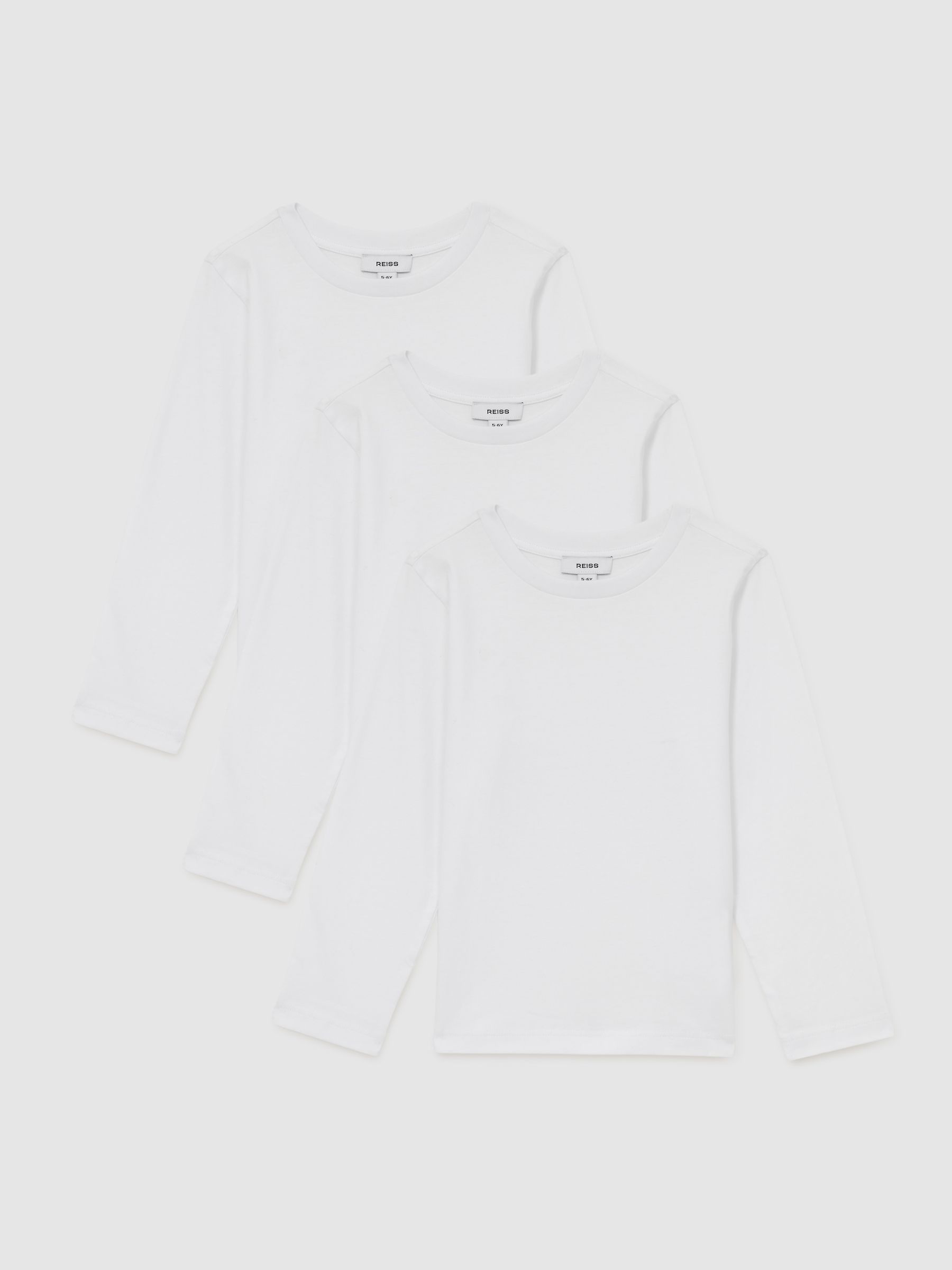 3-9 yrs Cotton-Jersey Long-Sleeve T-Shirts 3 Pack in White - Image 1 of 4