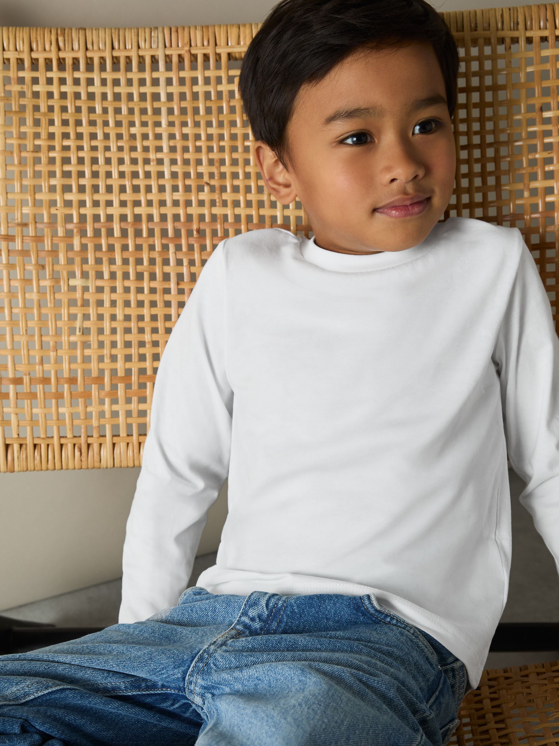 3-9 yrs Cotton-Jersey Long-Sleeve T-Shirts 3 Pack in White - Image 3 of 4
