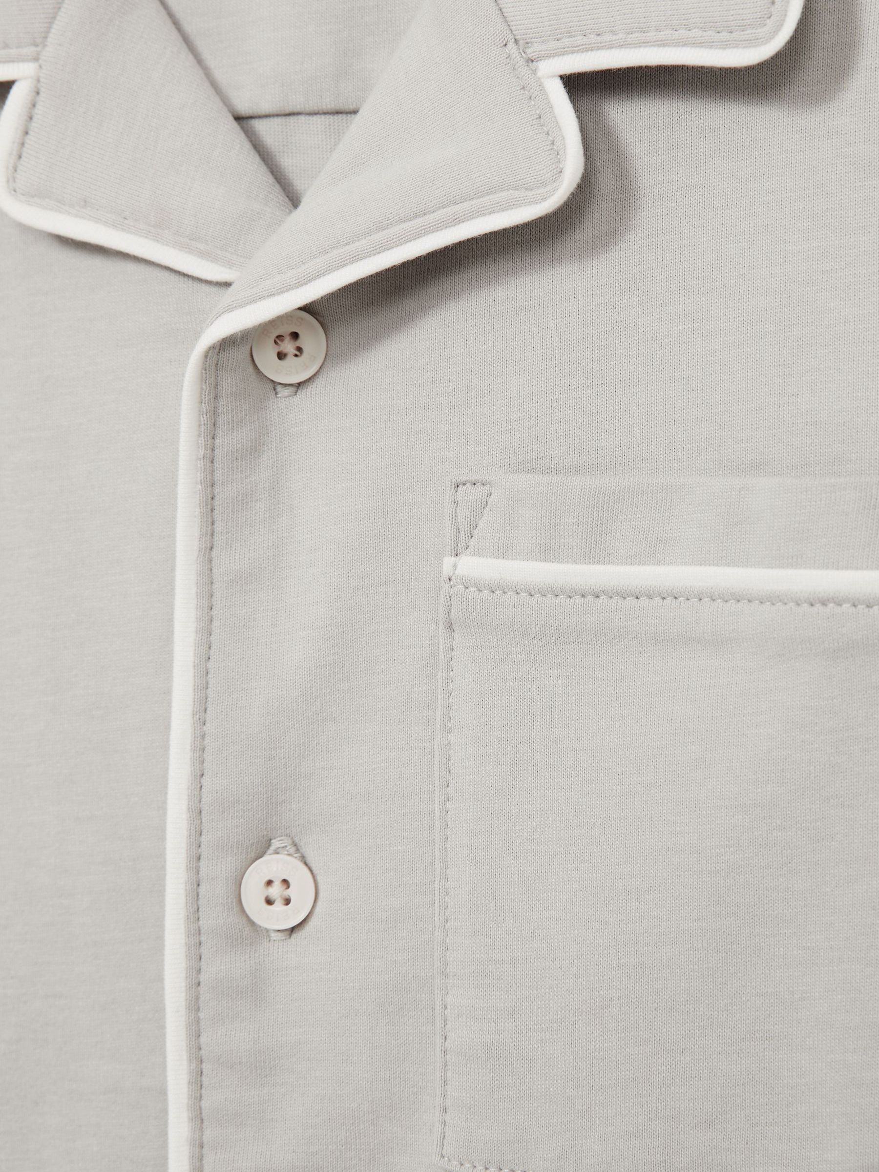 3-9 yrs Brushed-Cotton Piped-Trim Pyjamas Set in Soft Grey - Image 4 of 7