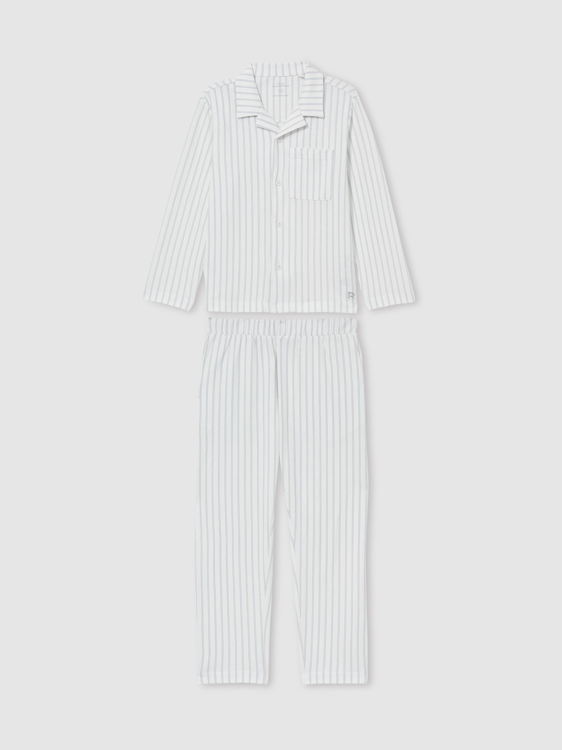 3-9 yrs Brushed-Cotton Striped Pyjama Set in Soft Grey - Image 2 of 4