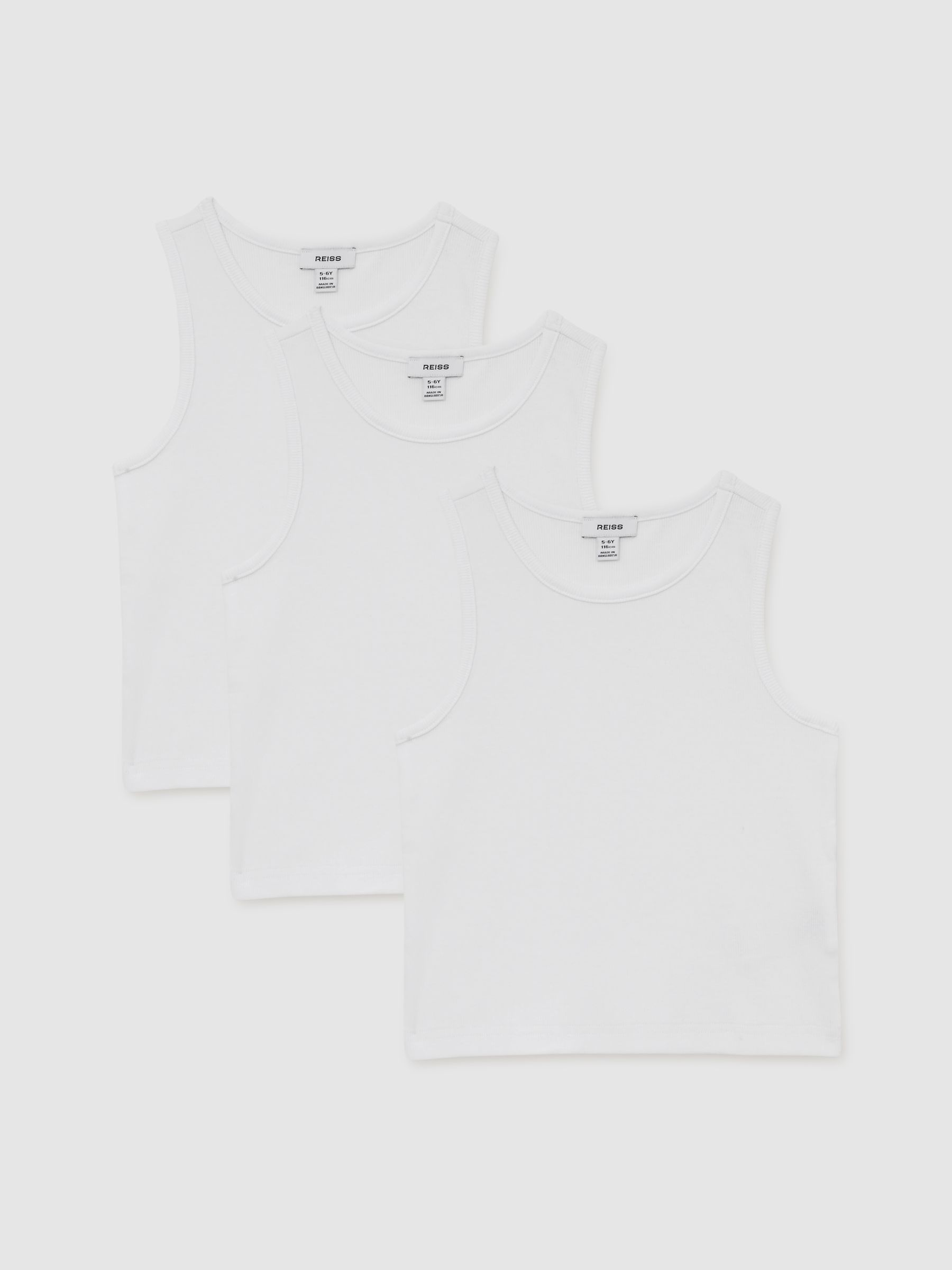 9-13 yrs Cotton Stretch Ribbed Vest 3 Pack in White - Image 1 of 4