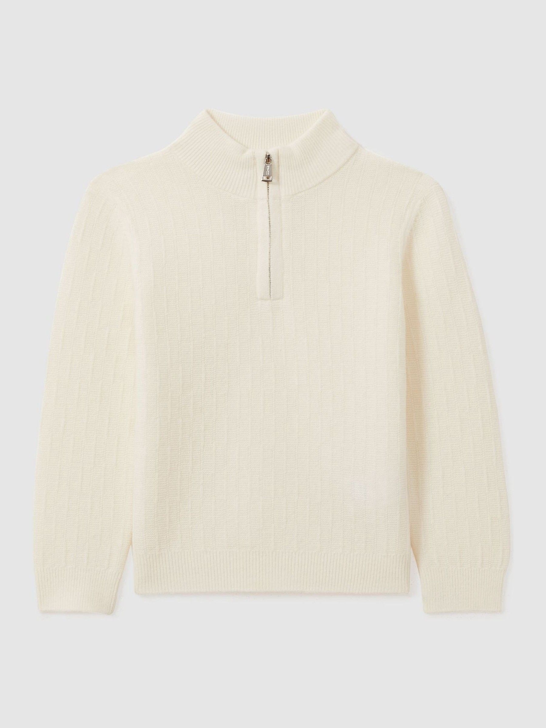 9-13 yrs Zipped Funnel-Neck Wool Jumper in Off White - Image 1 of 3