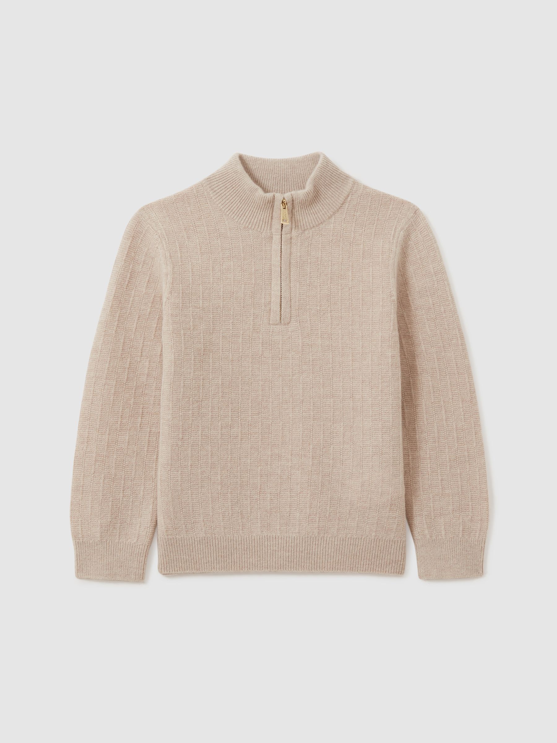 9-13 yrs Zipped Funnel-Neck Wool Jumper in Oatmeal - Image 2 of 5