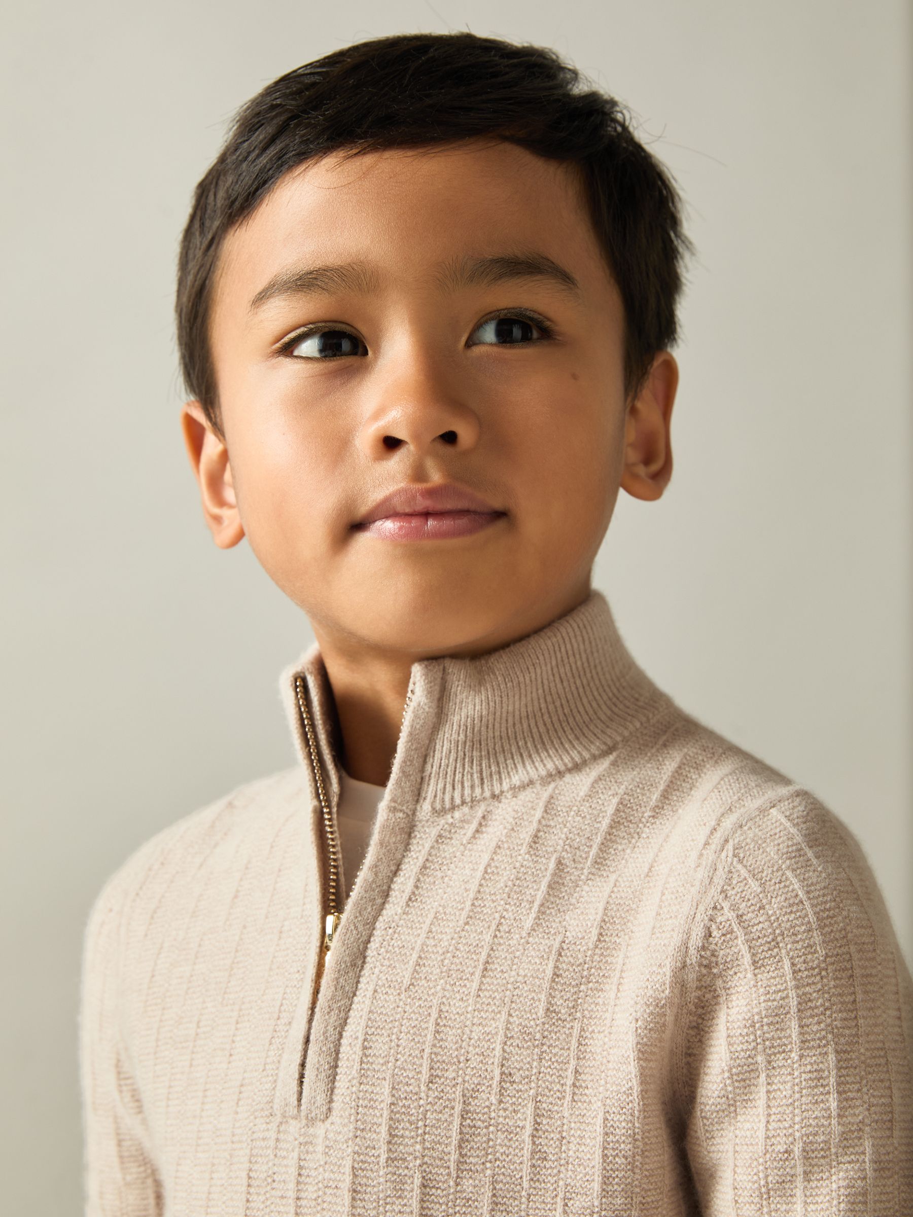 9-13 yrs Zipped Funnel-Neck Wool Jumper in Oatmeal - Image 3 of 5