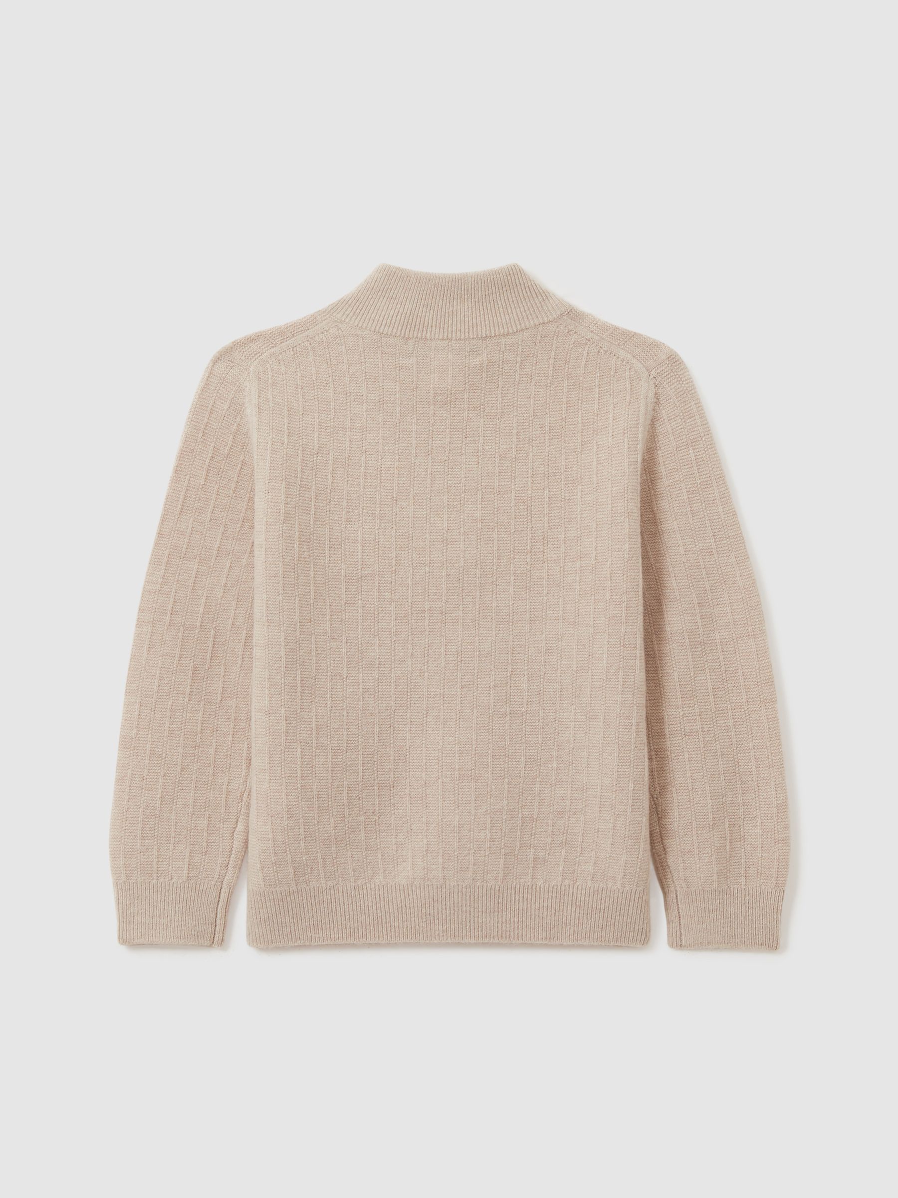9-13 yrs Zipped Funnel-Neck Wool Jumper in Oatmeal - Image 4 of 5