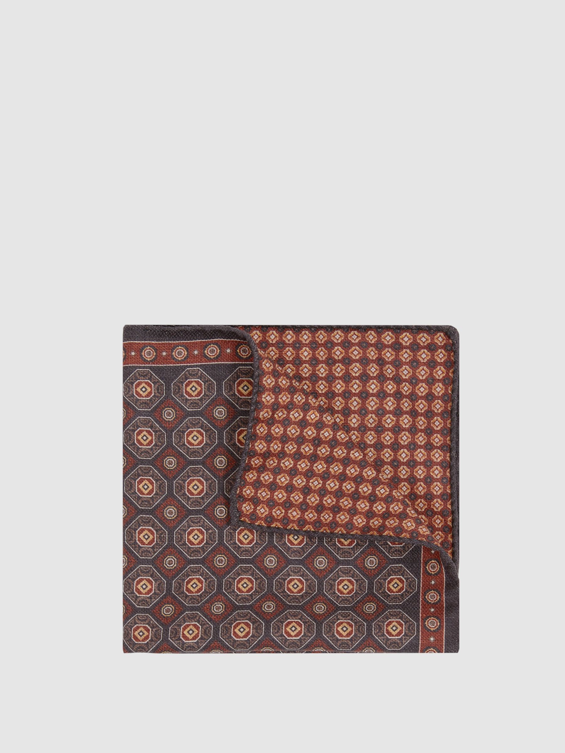 Reversible Silk Pocket Square in Charcoal/Rust - Image 1 of 4