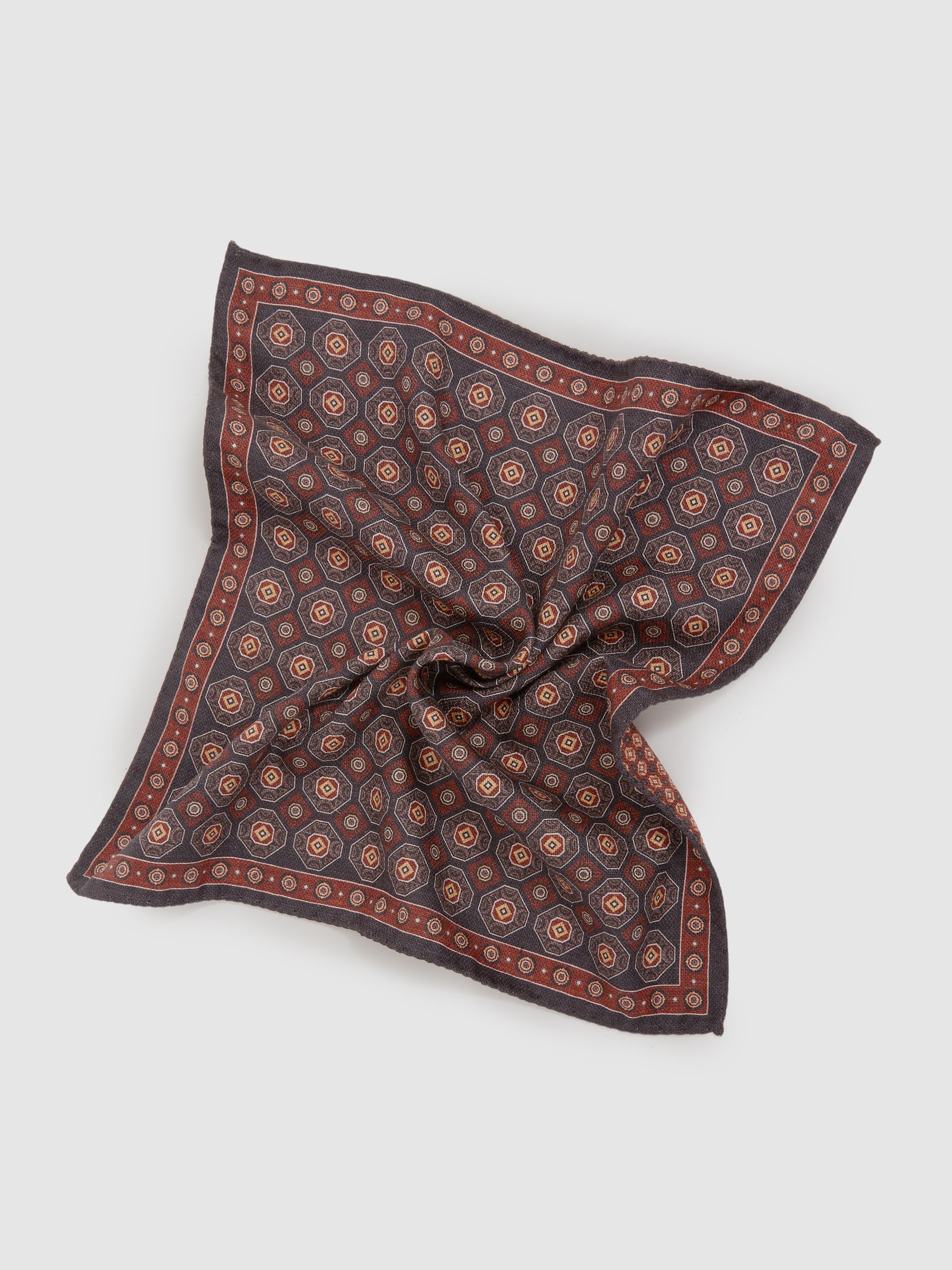 Reversible Silk Pocket Square in Charcoal/Rust - Image 2 of 4