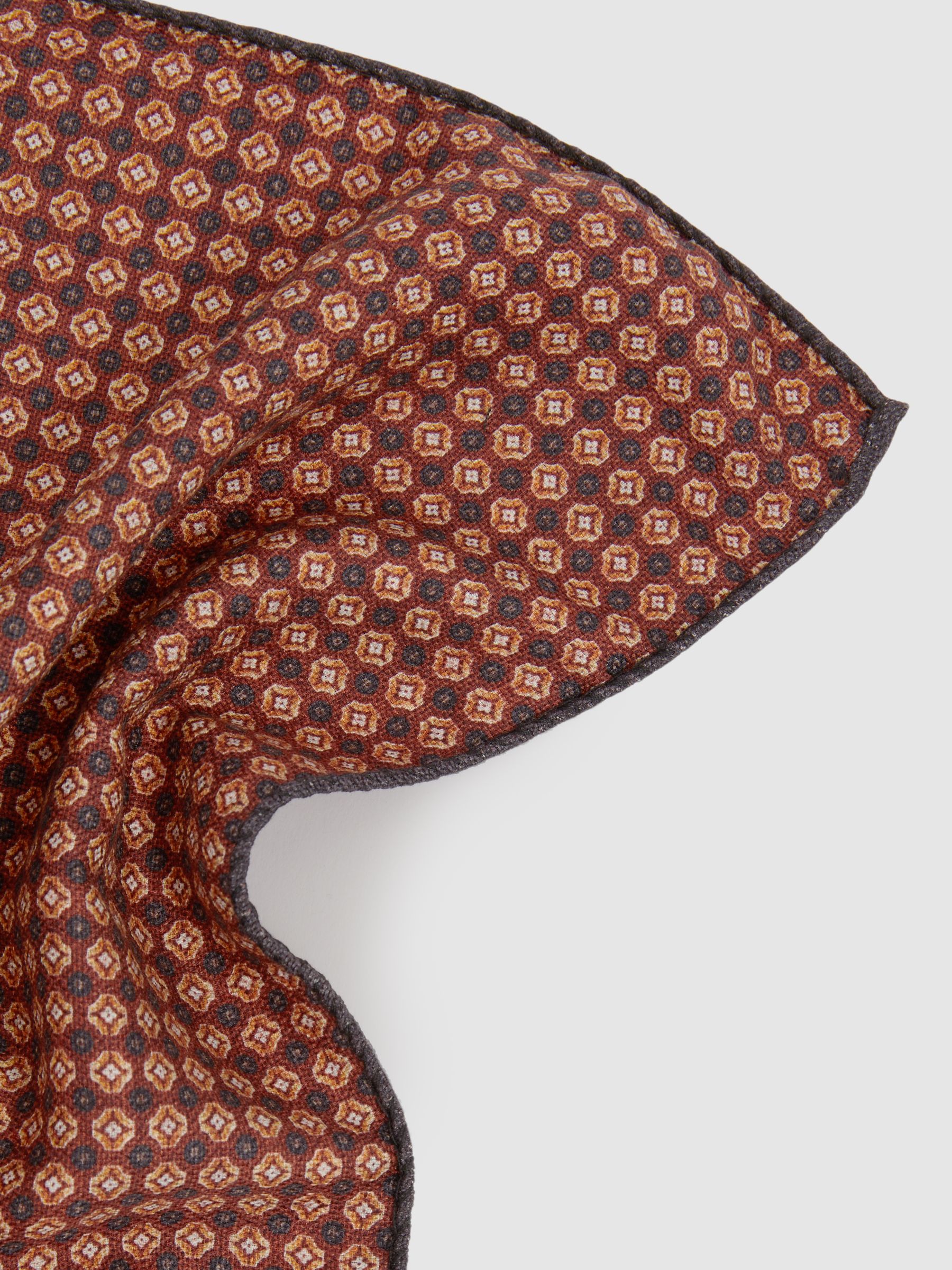 Reversible Silk Pocket Square in Charcoal/Rust - Image 3 of 4