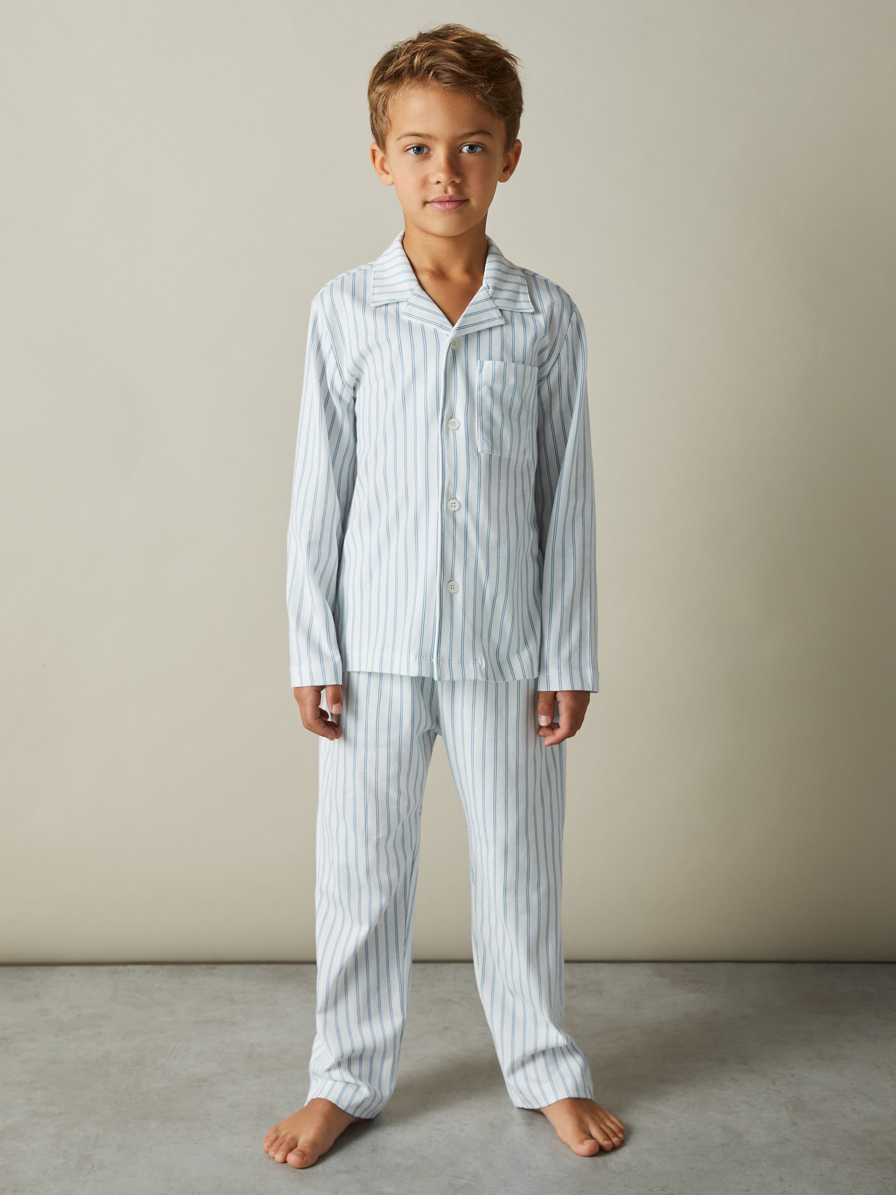 3-9 yrs Brushed-Cotton Striped Pyjama Set in Airforce Blue/White Stripe - Image 3 of 5
