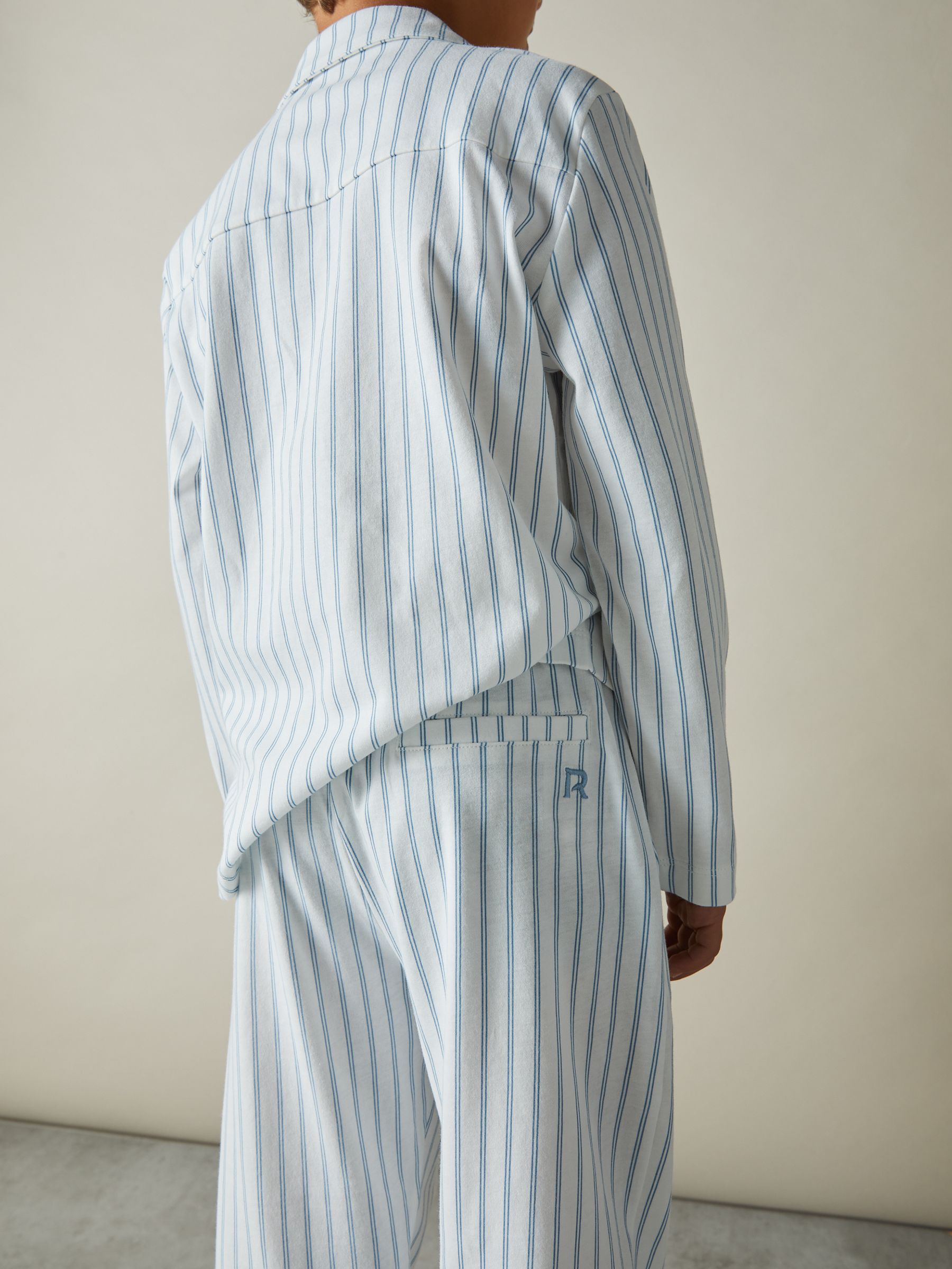 3-9 yrs Brushed-Cotton Striped Pyjama Set in Airforce Blue/White Stripe - Image 4 of 5