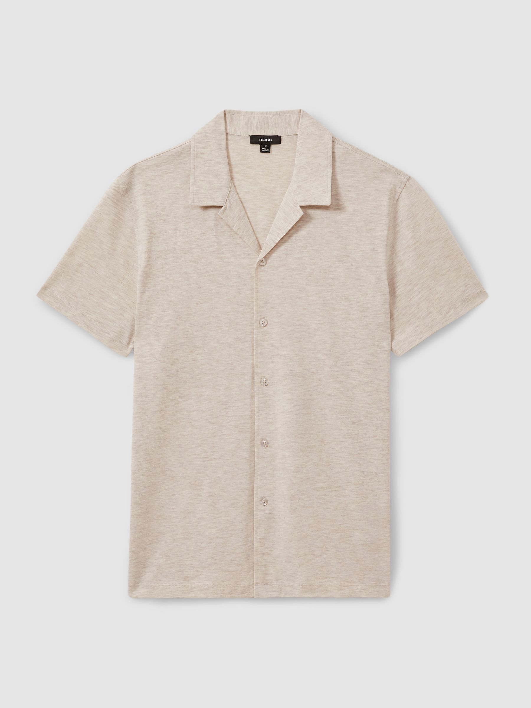 Mercerised Jersey Cuban Collar Shirt in Oatmeal Melange - Image 2 of 5 Mercerised Jersey Cuban Collar Shirt in Oatmeal Melange - Image 2 of 5