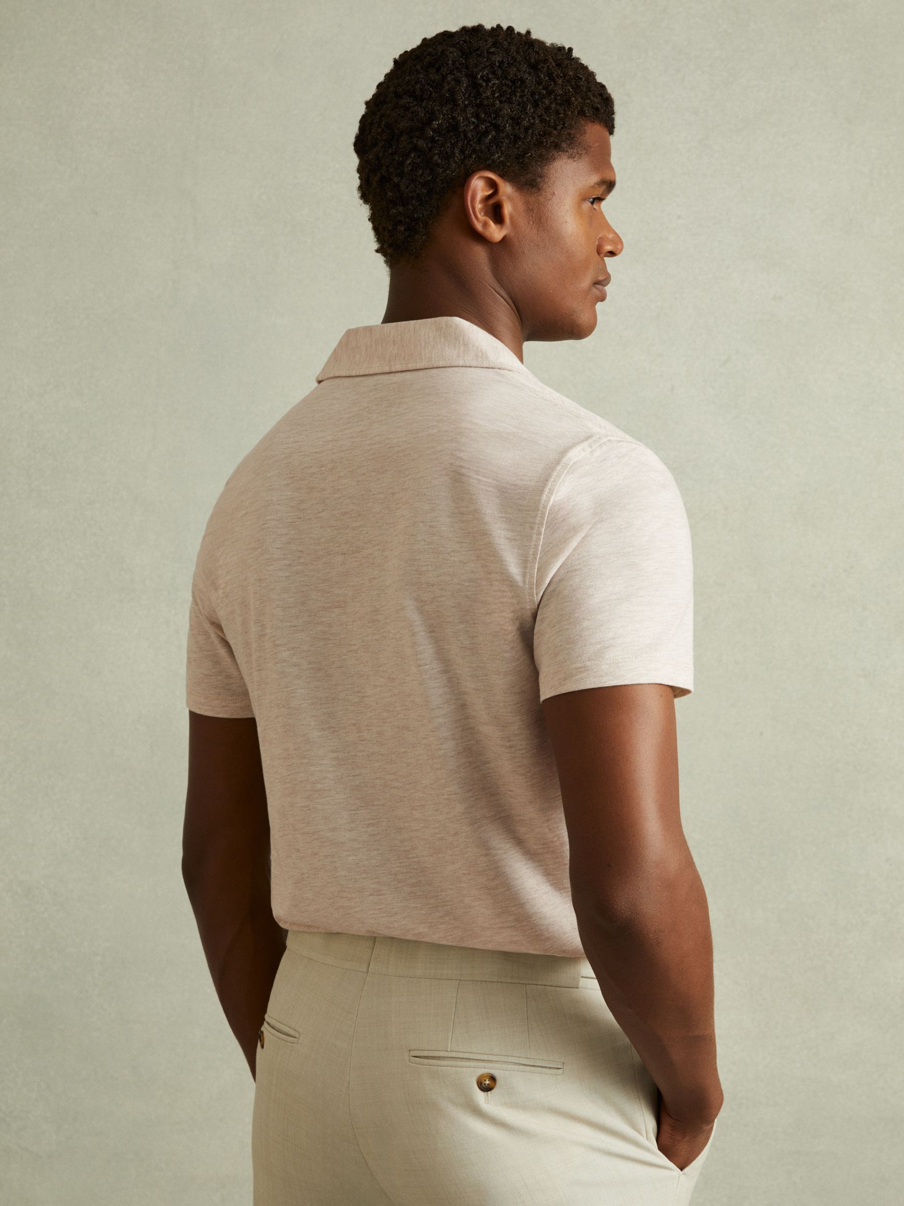 Mercerised Jersey Cuban Collar Shirt in Oatmeal Melange - Image 4 of 5