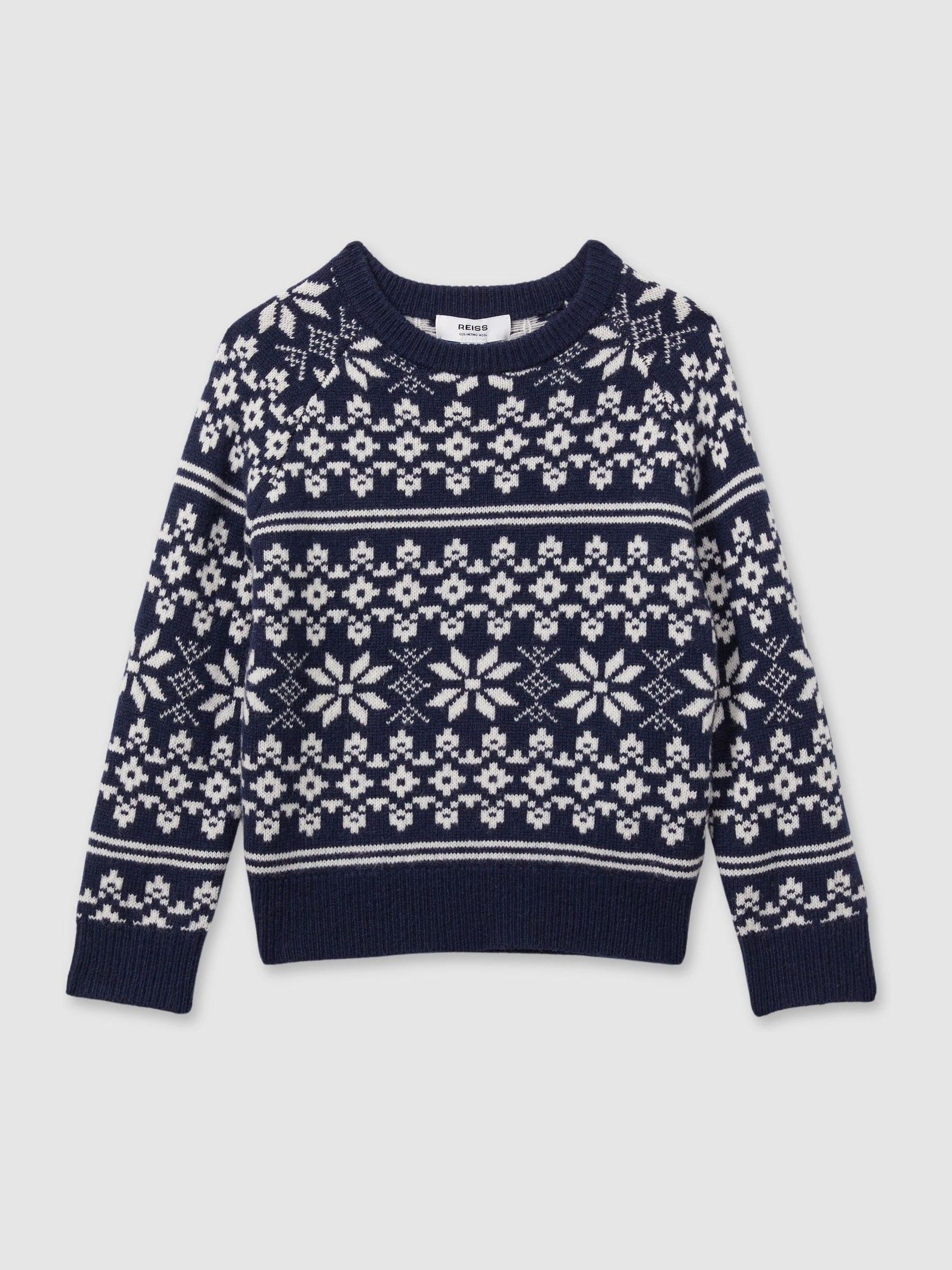 3-9 yrs Merino Jumper in Bright Navy Blue/White - Image 2 of 4