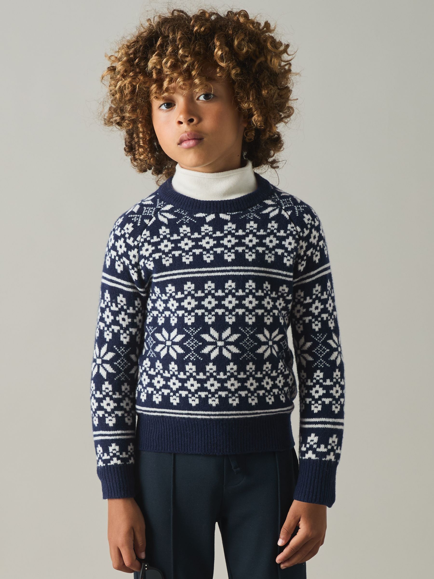 3-9 yrs Merino Jumper in Bright Navy Blue/White - Image 3 of 4