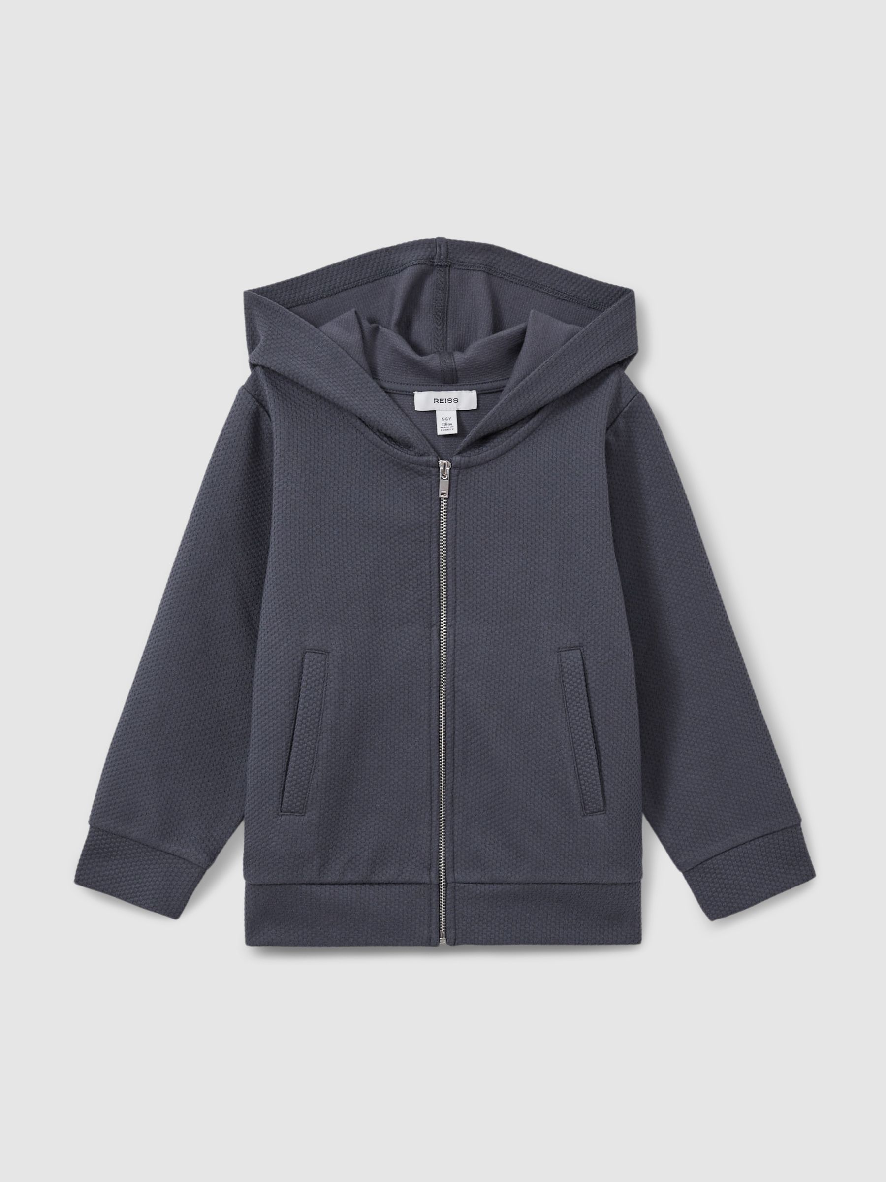 3-9 yrs Cotton Blend Textured Zip-Front Hoodie in Steel Blue - Image 2 of 4