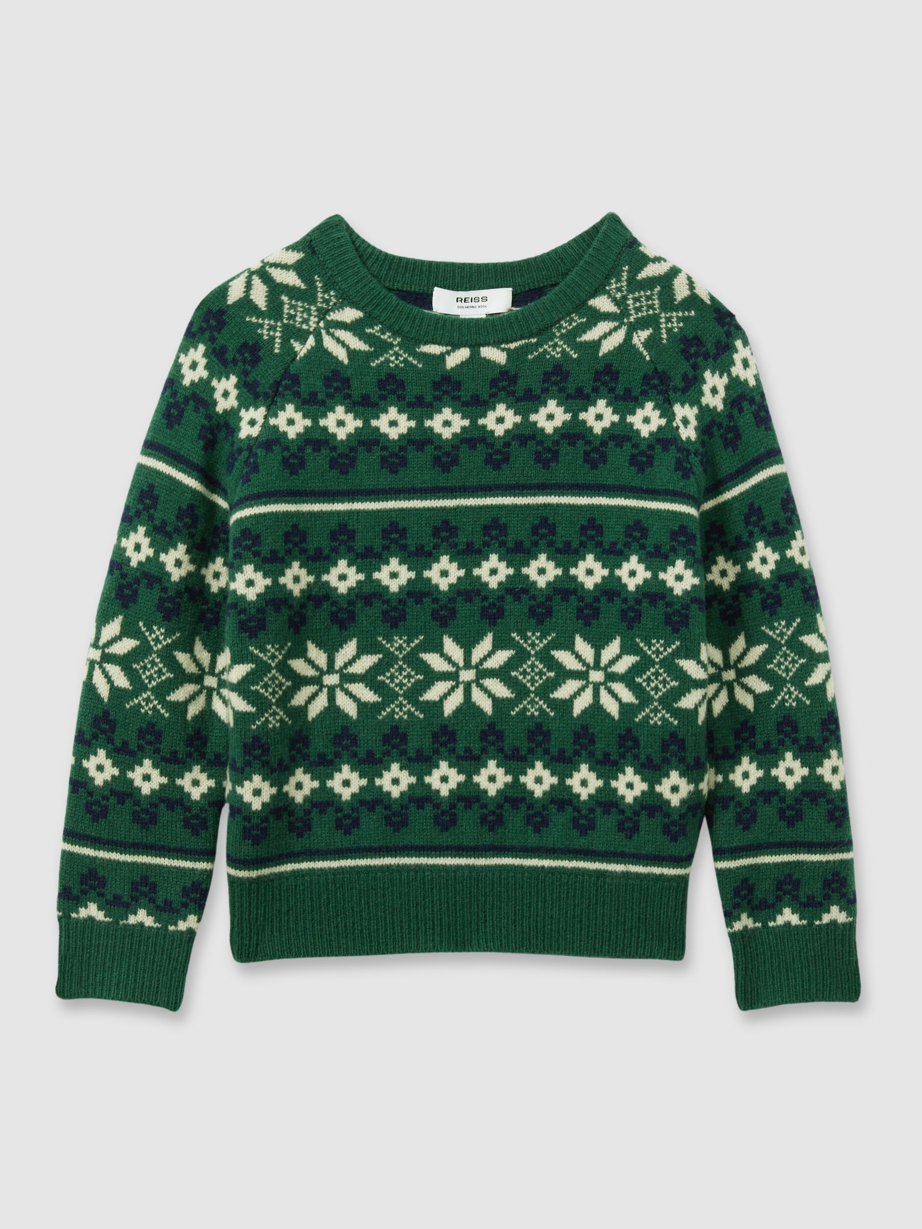 3-9 yrs Merino Jumper in Green/Blue/Ecru - Image 2 of 5
