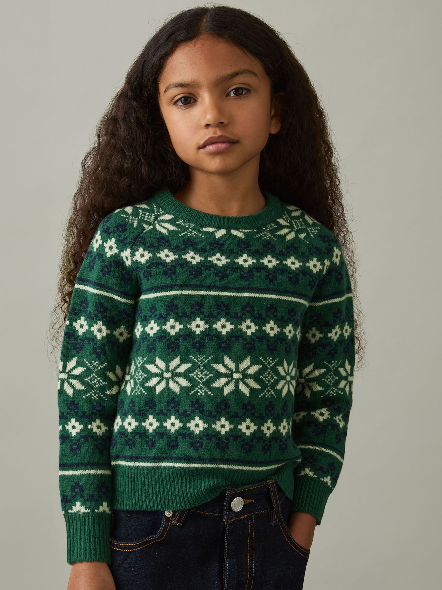 3-9 yrs Merino Jumper in Green/Blue/Ecru - Image 4 of 5