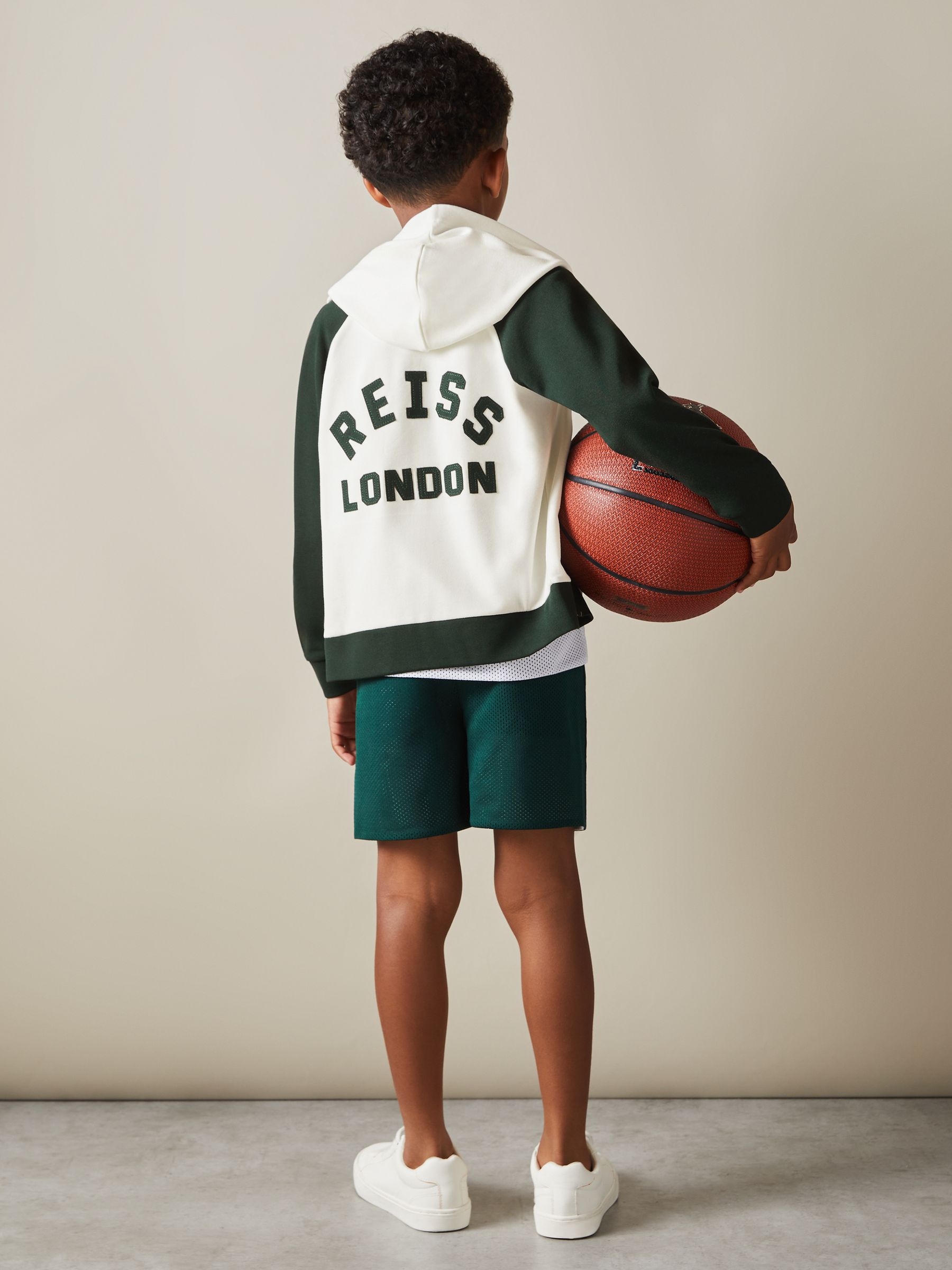 3-9 yrs Interlock Jersey Colourblock Hoodie in White/Emerald Green - Image 1 of 4