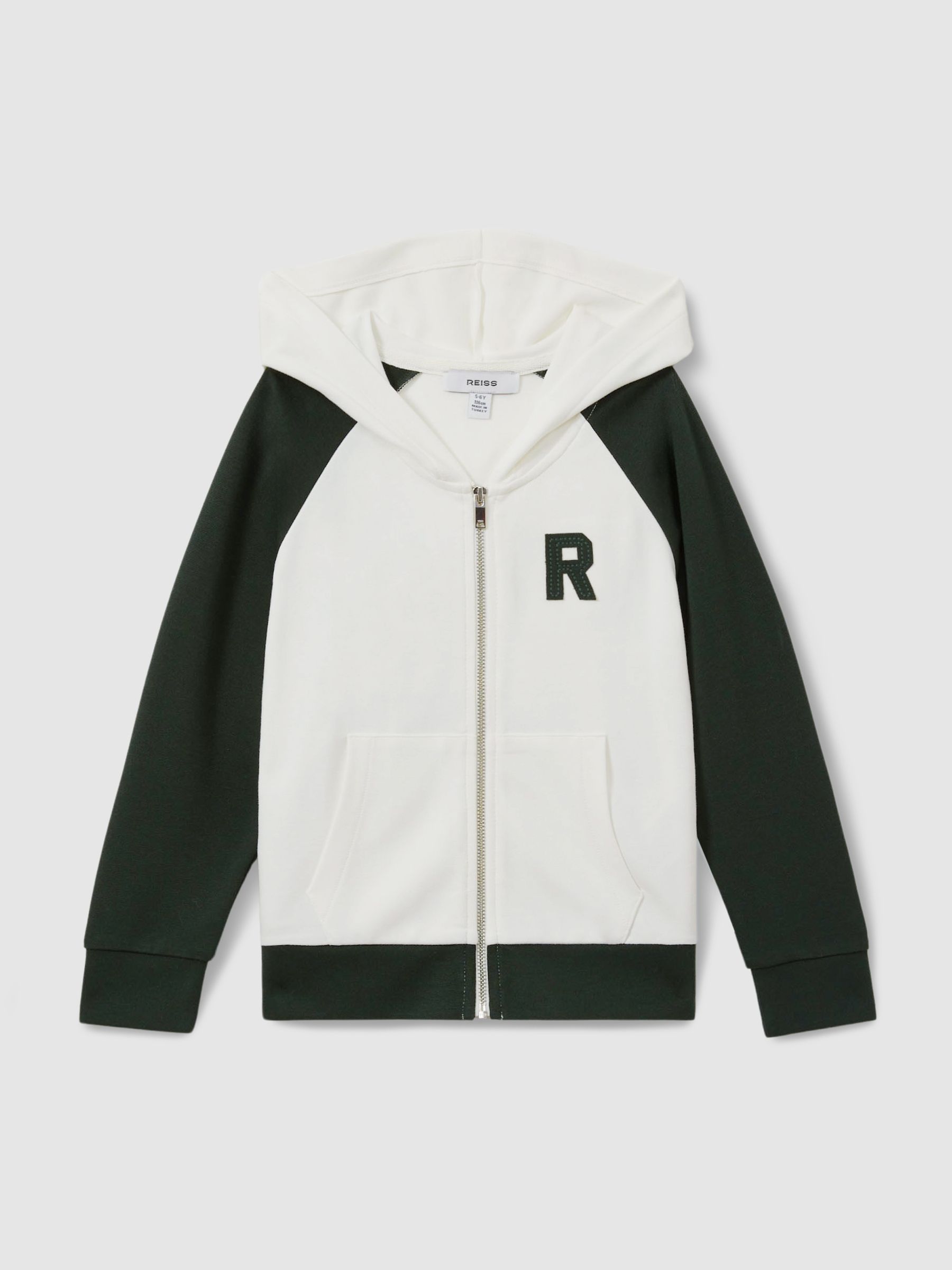3-9 yrs Interlock Jersey Colourblock Hoodie in White/Emerald Green - Image 2 of 4