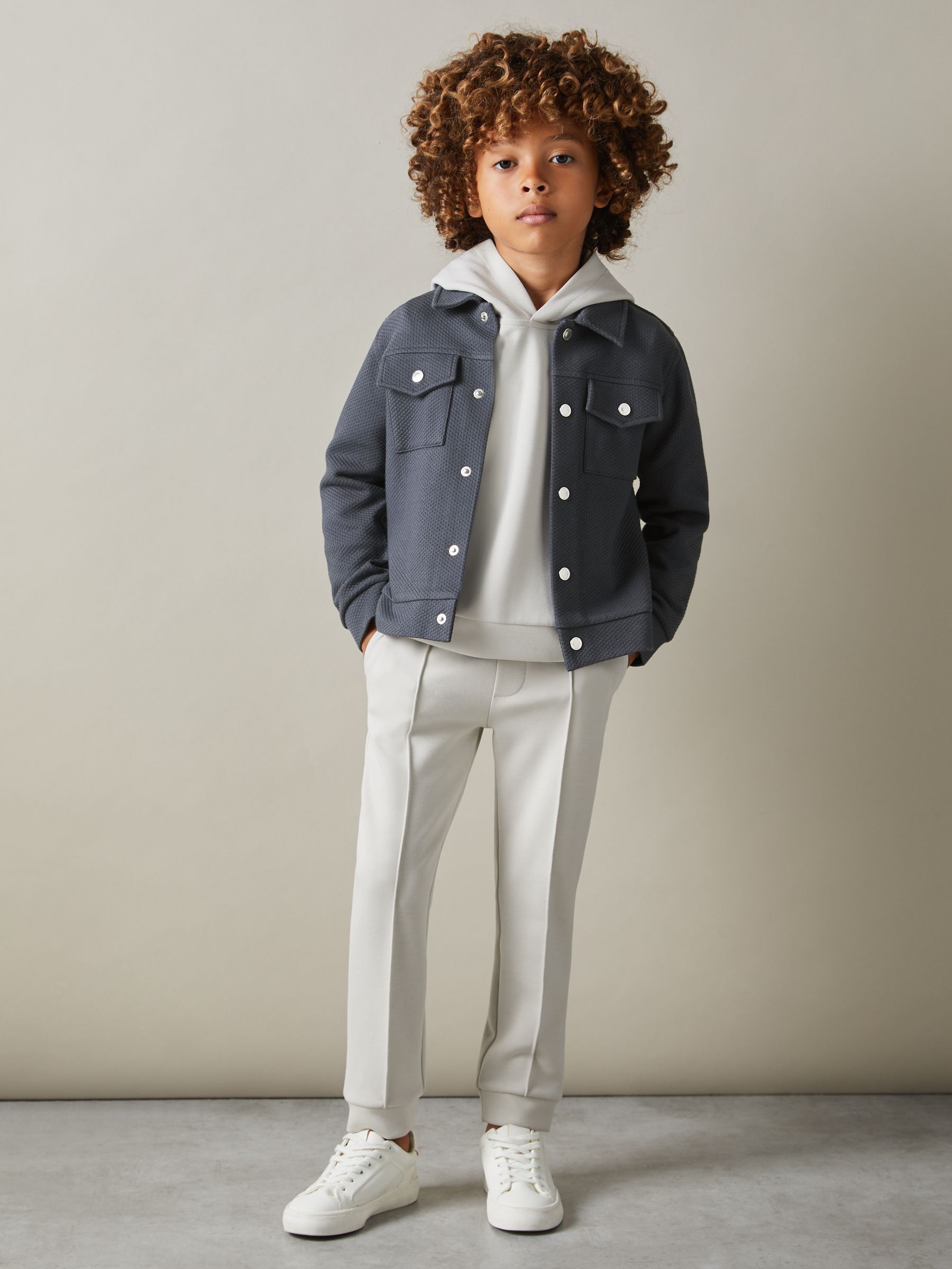 3-9 yrs Textured Cotton Blend Jacket in Steel Blue - Image 1 of 4
