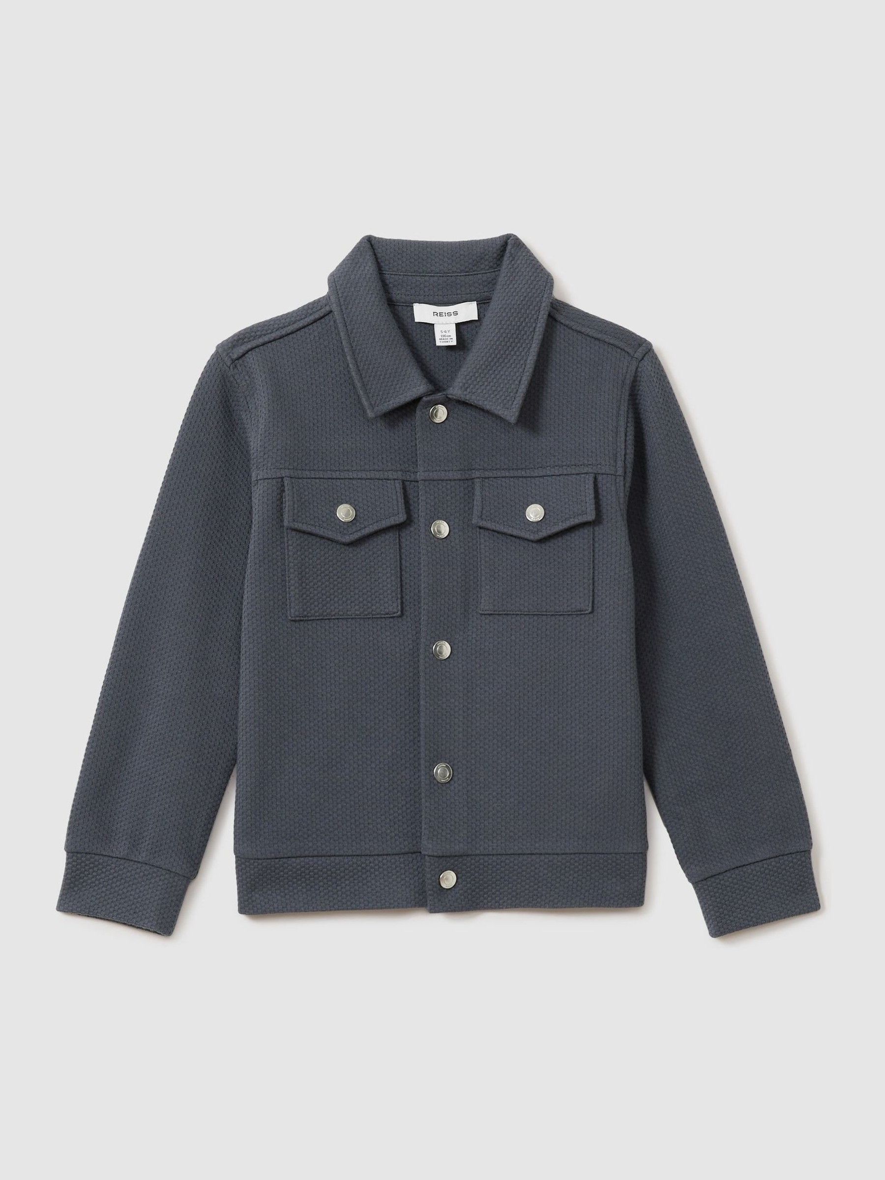 3-9 yrs Textured Cotton Blend Jacket in Steel Blue - Image 2 of 4