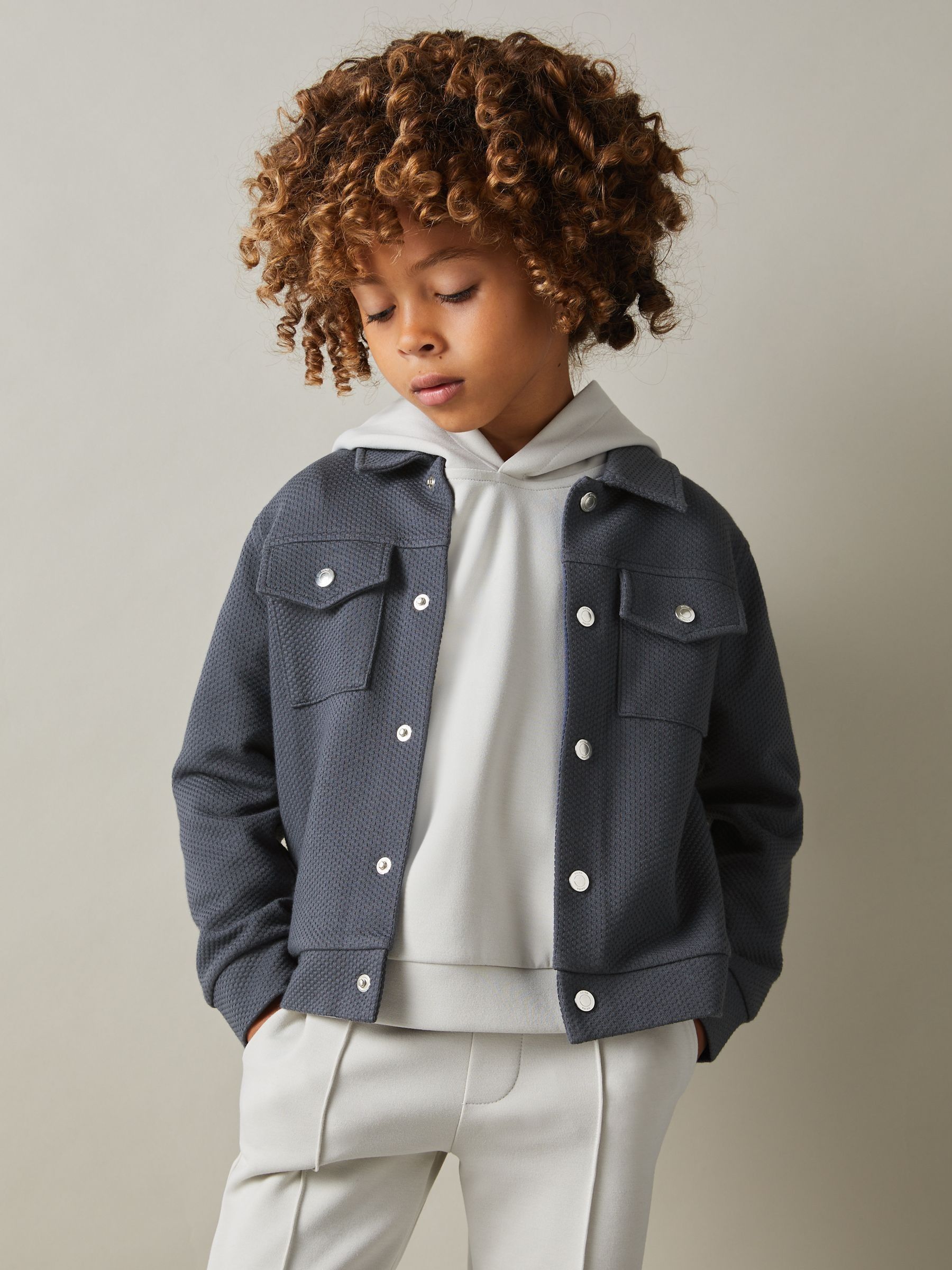 3-9 yrs Textured Cotton Blend Jacket in Steel Blue - Image 3 of 4