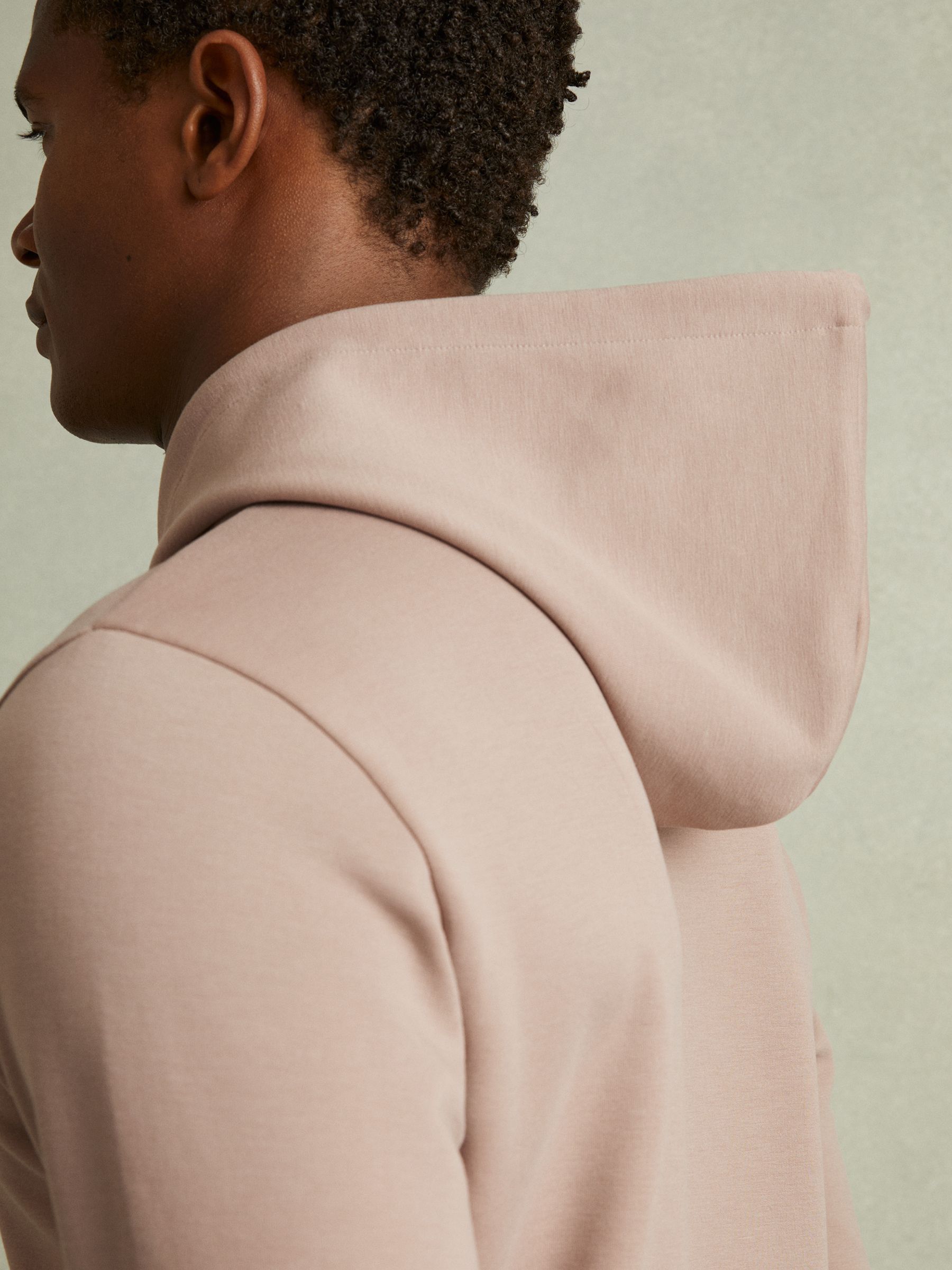 Interlock Jersey Drawstring Hoodie in Pale Blush Pink - Image 2 of 4
