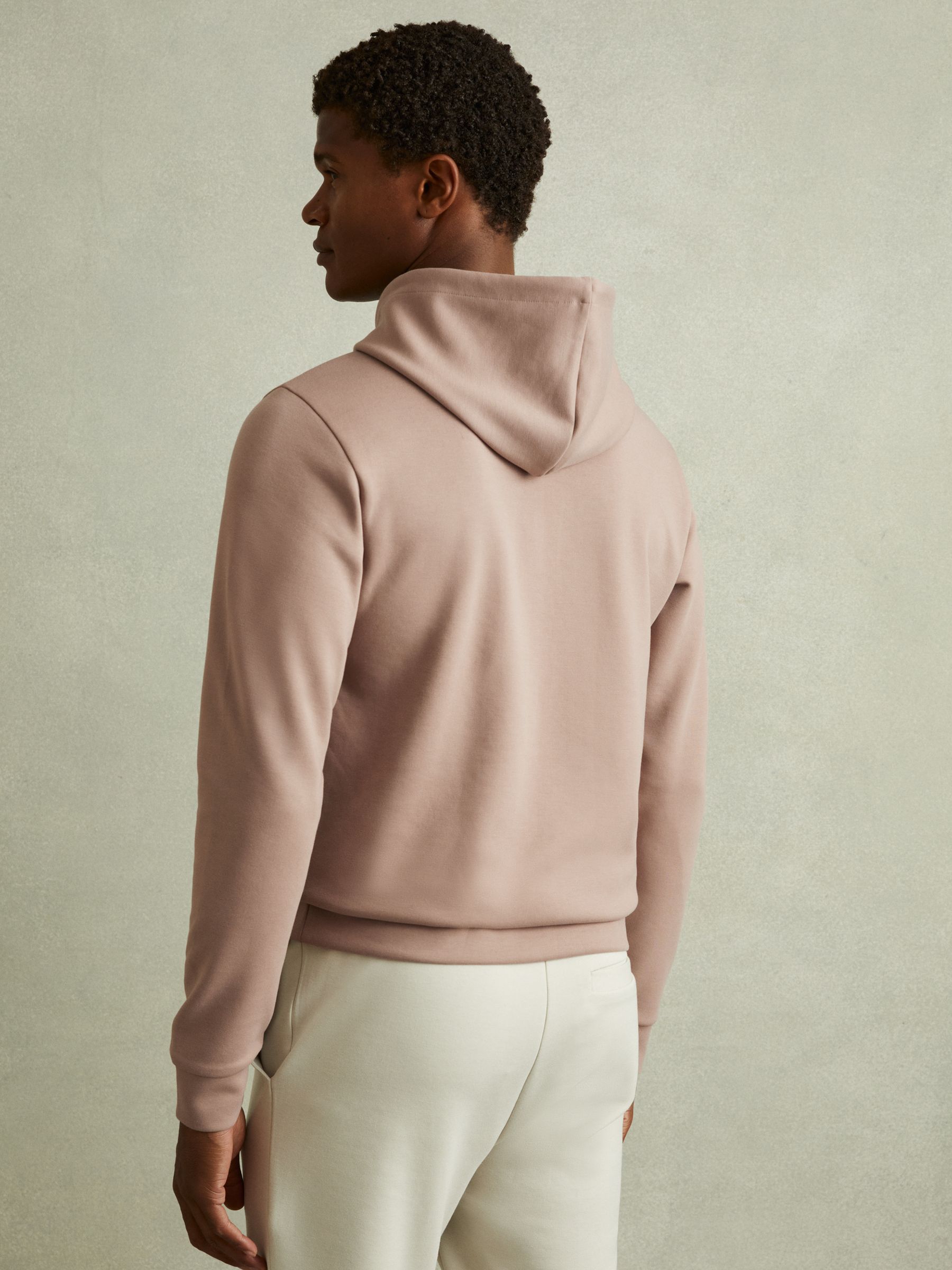 Interlock Jersey Drawstring Hoodie in Pale Blush Pink - Image 3 of 4