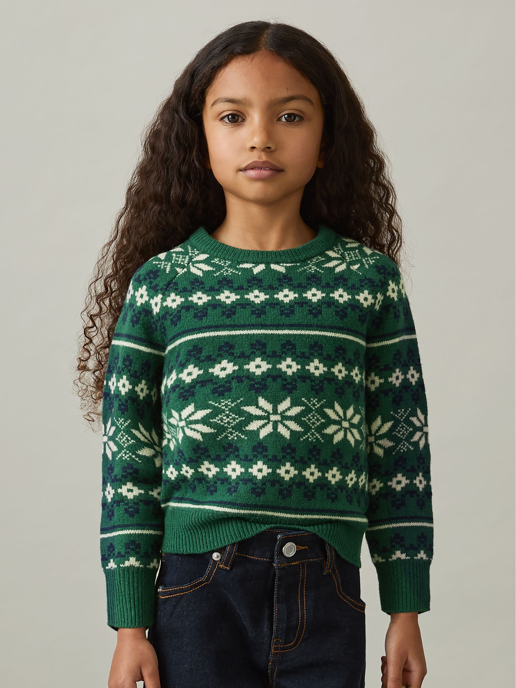 9-13 yrs Merino Jumper in Green/Blue/Ecru - Image 4 of 5
