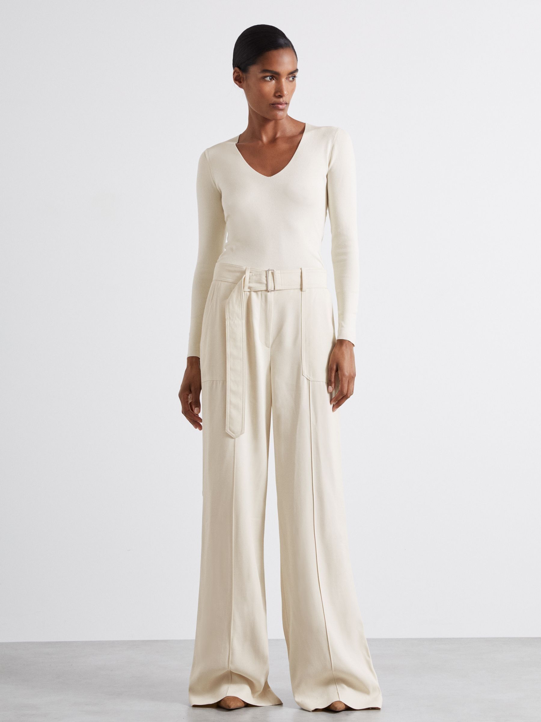 Atelier Wide-Leg Crepe Trousers with Wool in Ivory - image 3