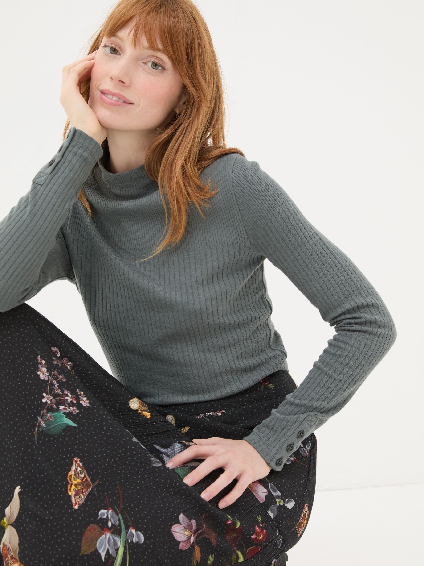 Callie Grey High Neck Rib Top - Image 3 of 7