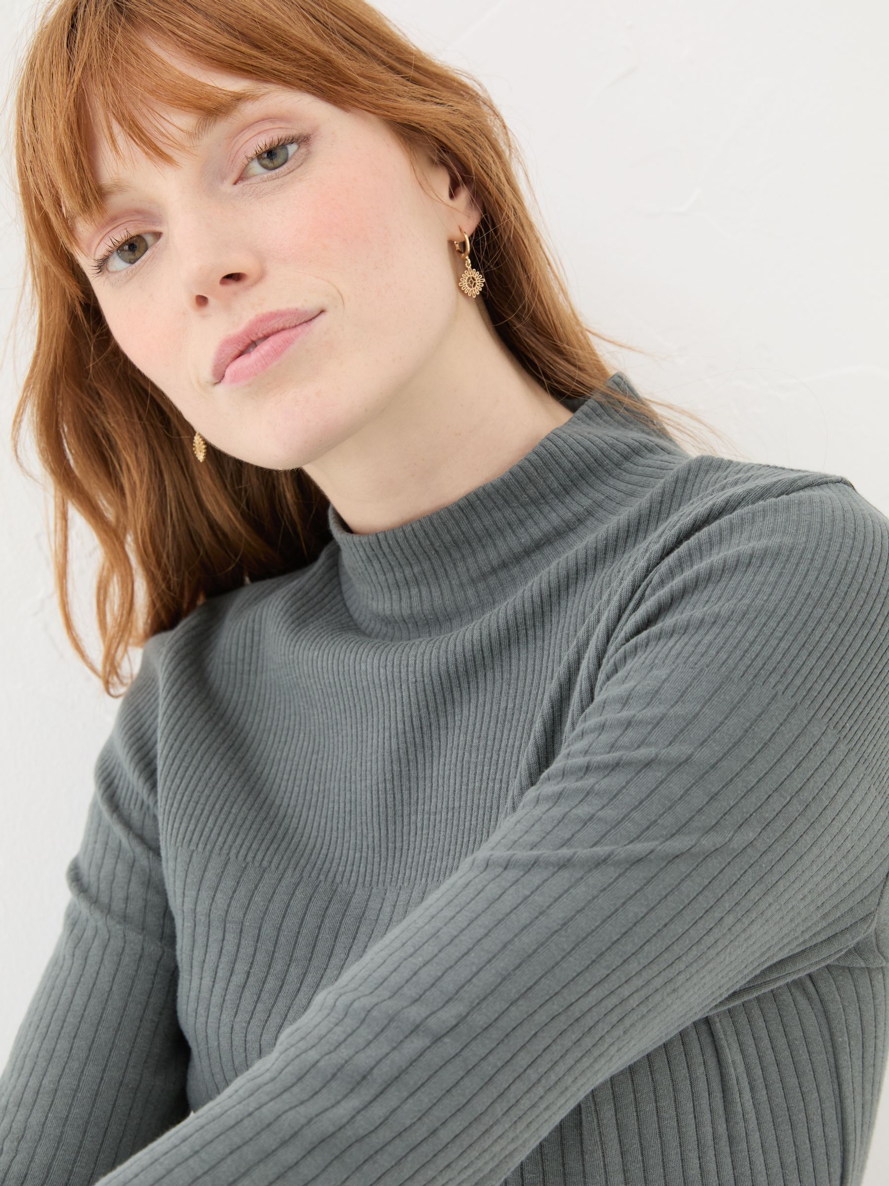 Callie Grey High Neck Rib Top - Image 4 of 7