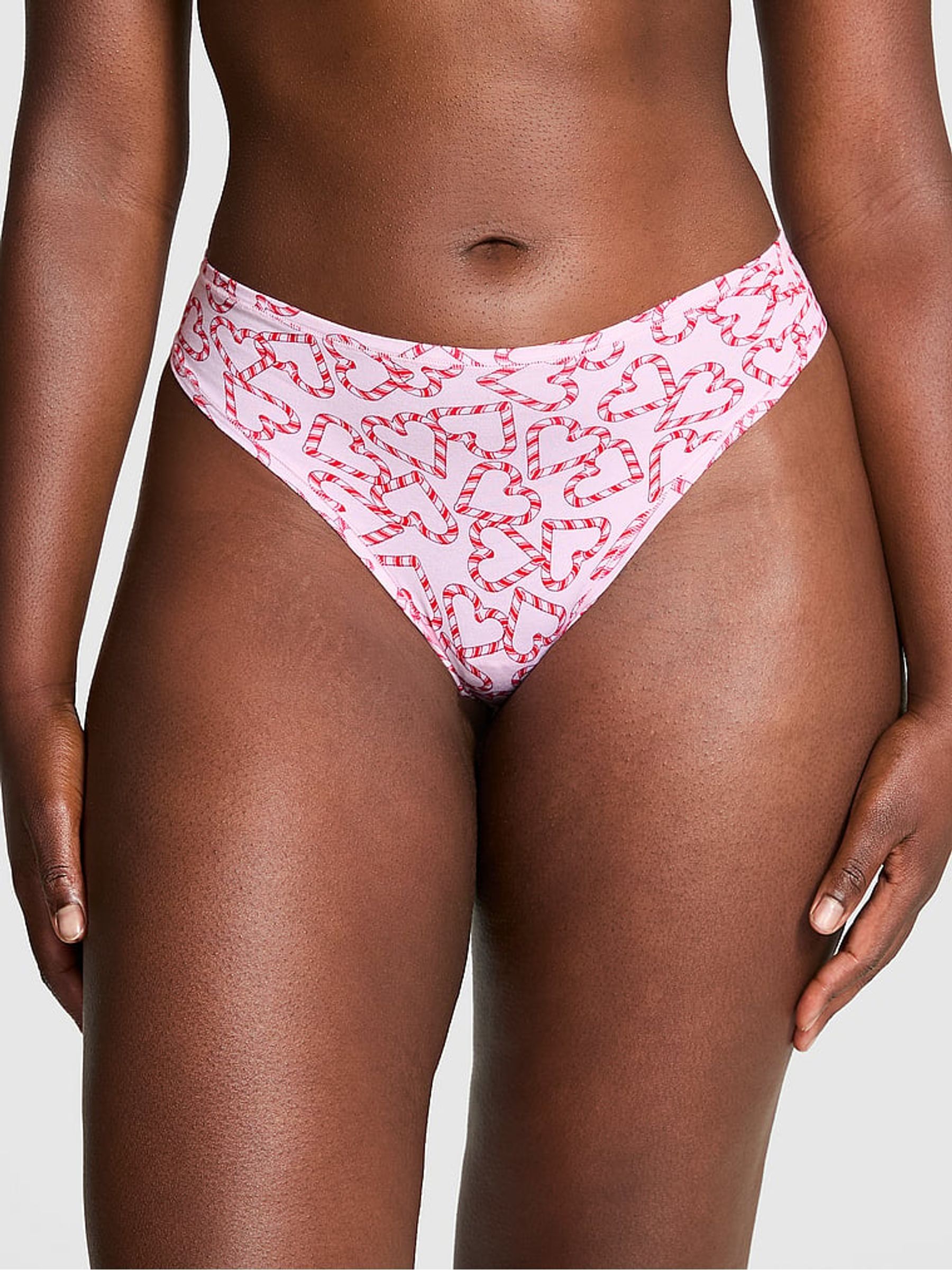 Pink Tulip Candy Cane Heart Print Bikini Cotton Knickers - Image 1 of 3