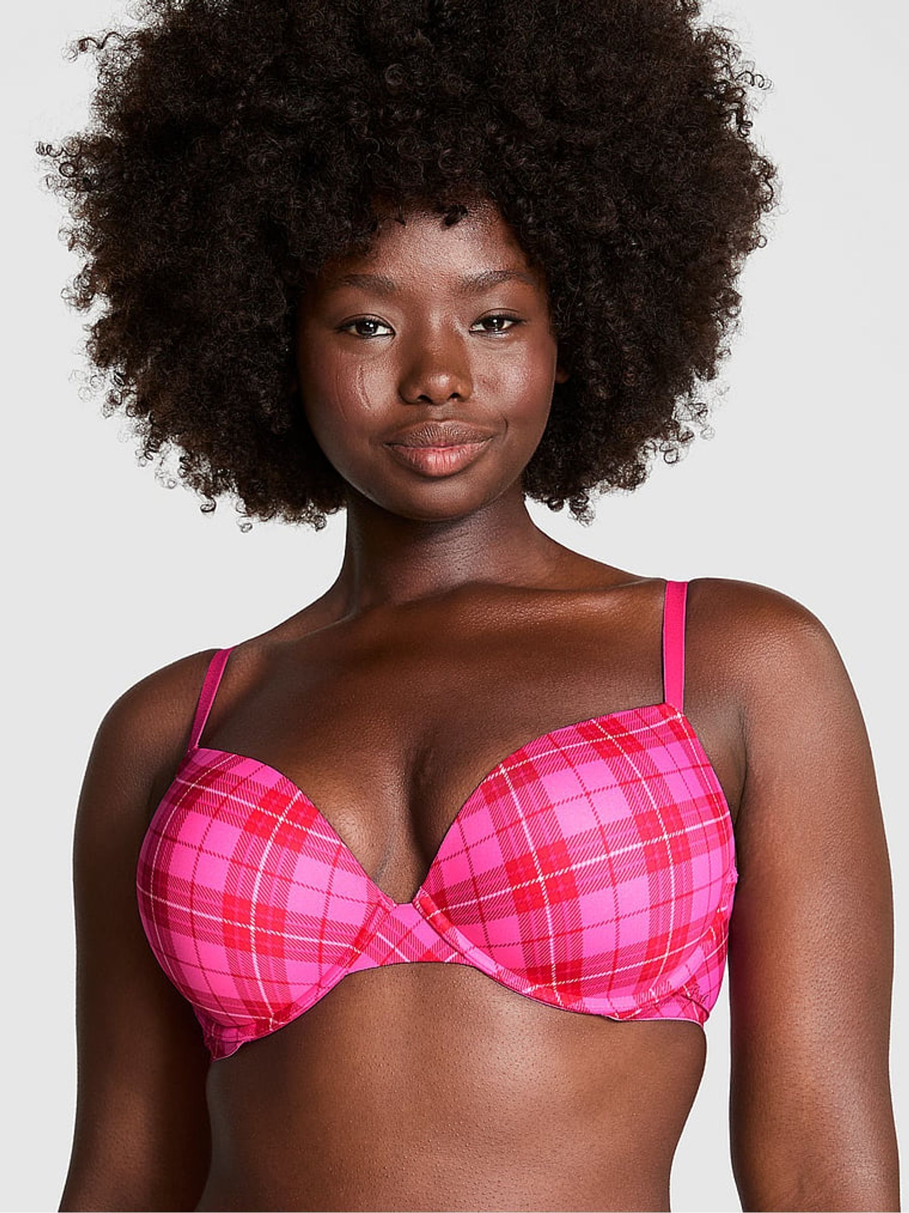Pink Rose Plaid Super Push Up Bra - Image 1 of 3