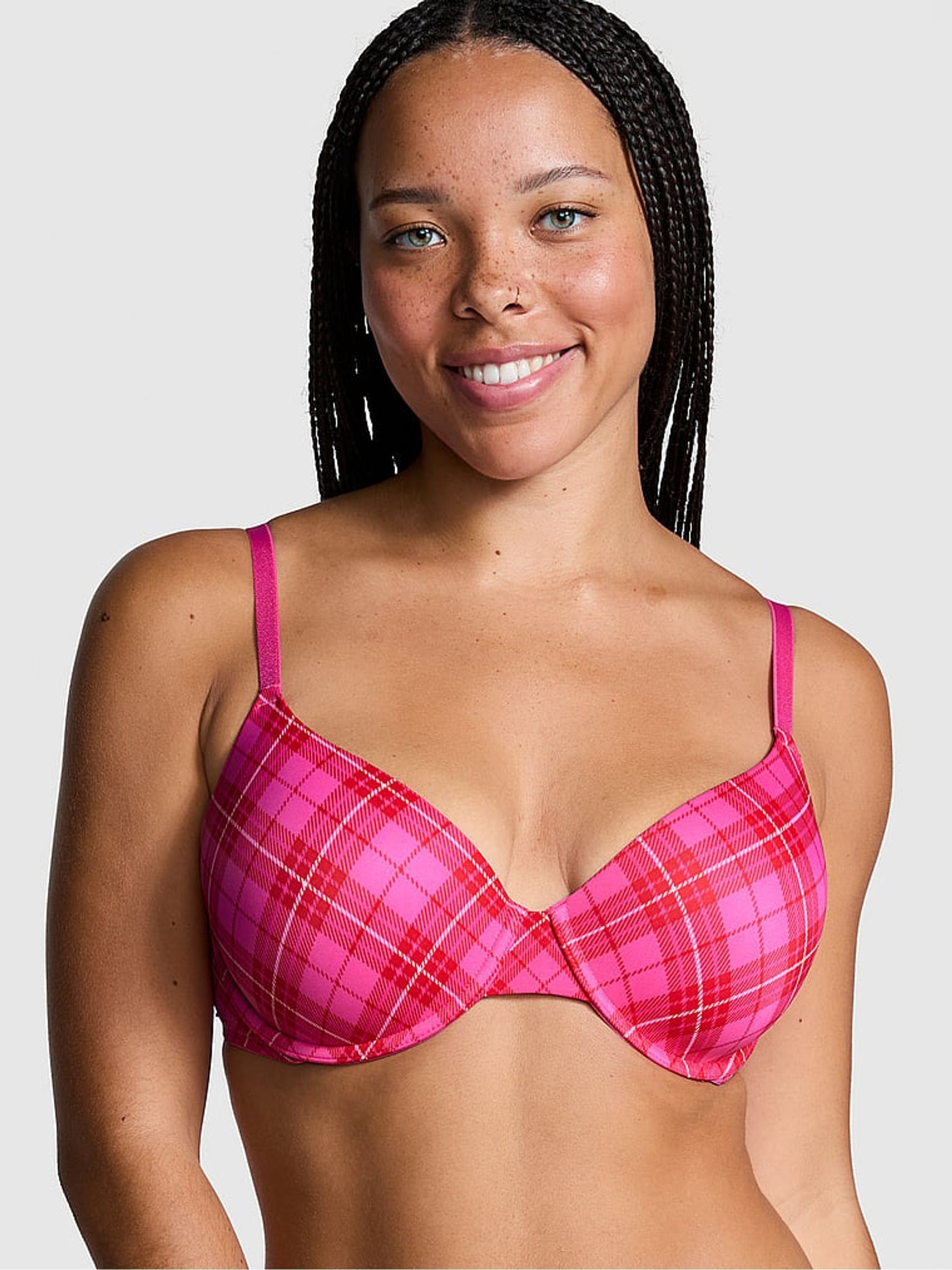 Pink Rose Plaid T Shirt Bra - Image 1 of 4