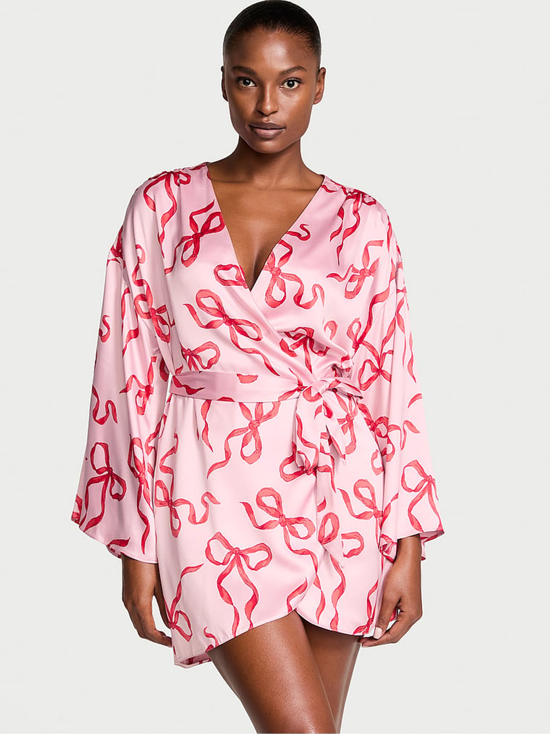 Pink Bows Satin Short Robe - Image 1 of 1