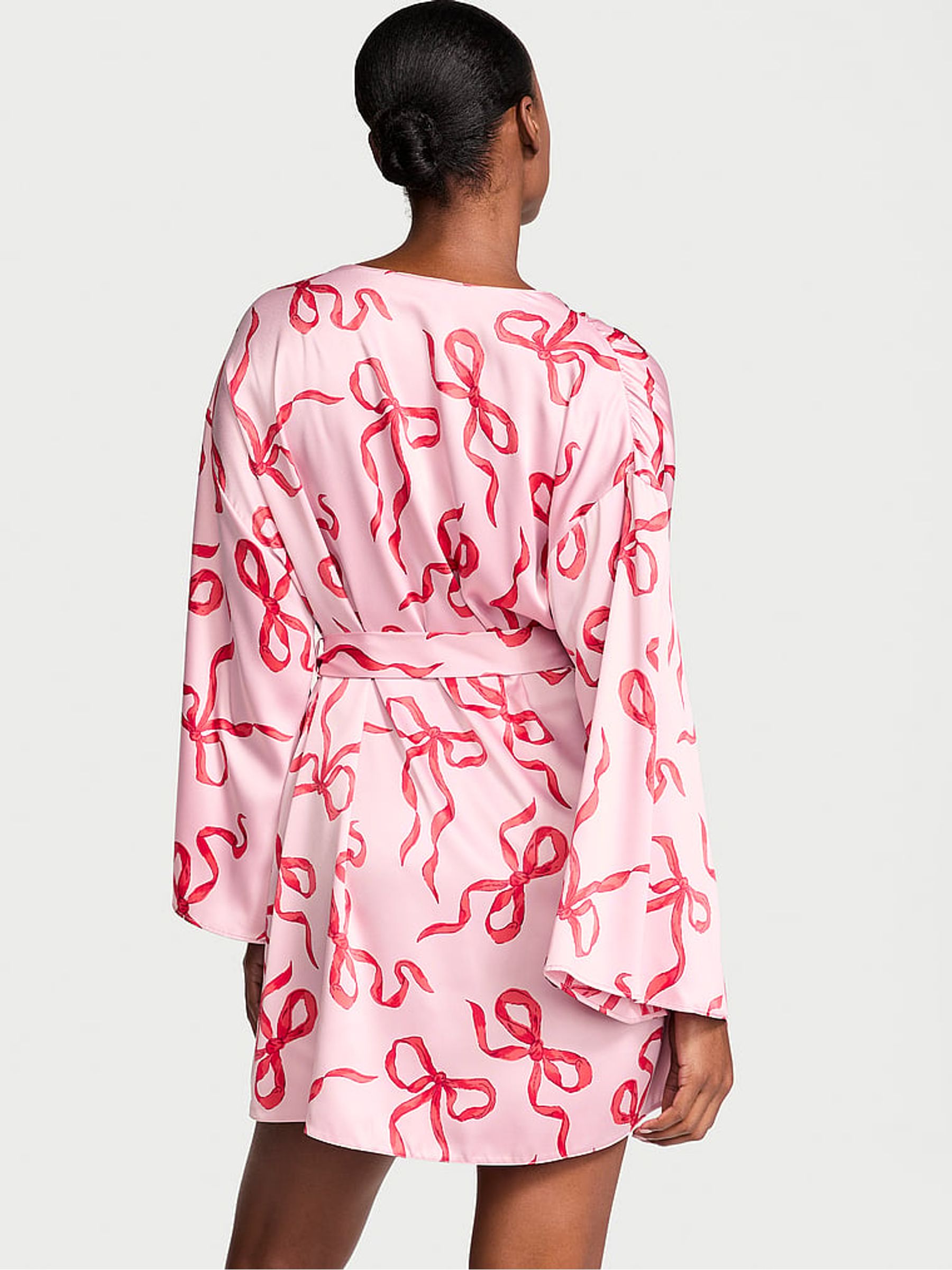 Pink Bows Satin Short Robe - Image 1 of 1