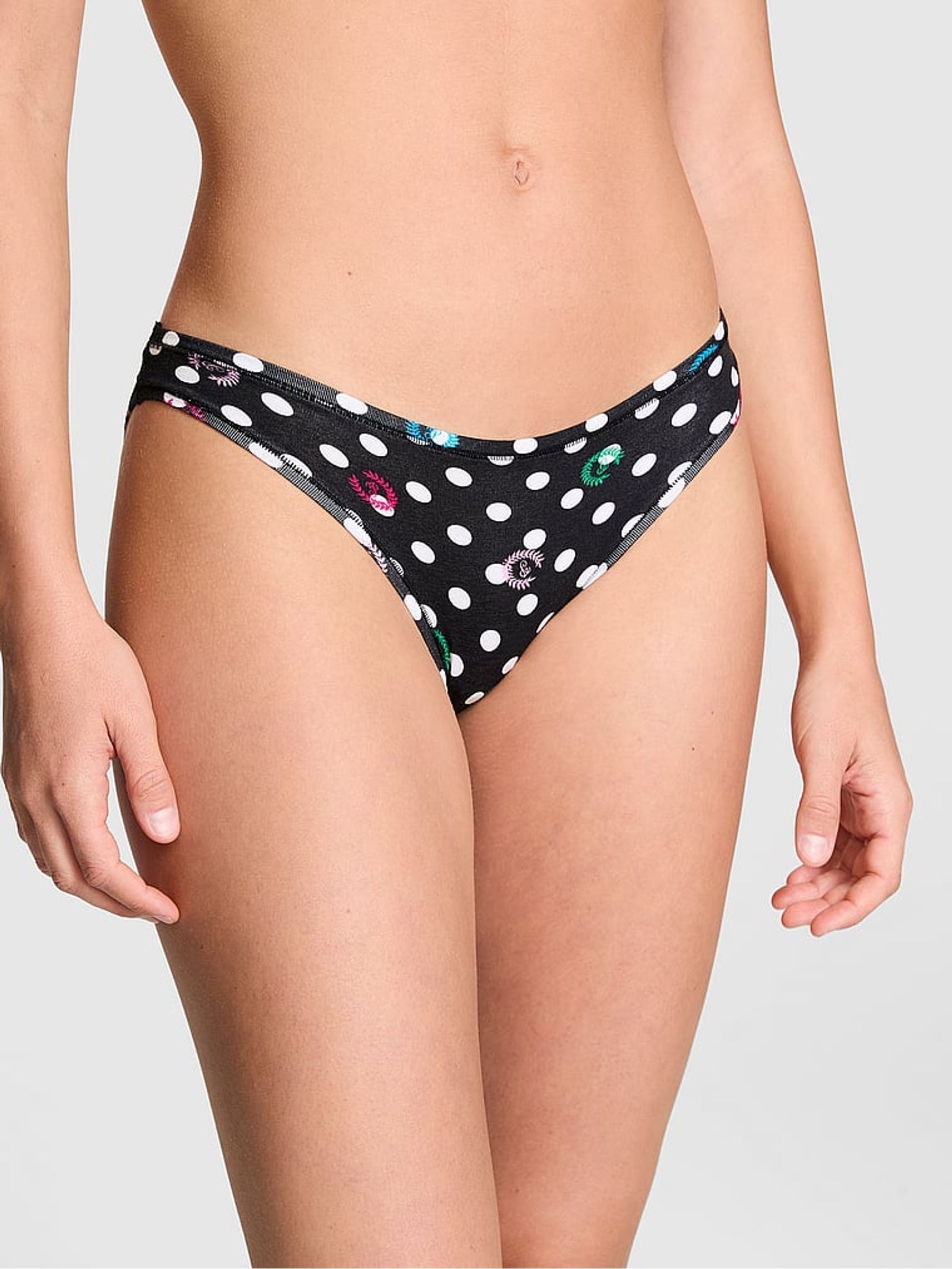 Pure Black Dot Bikini Cotton Knickers - Image 1 of 3